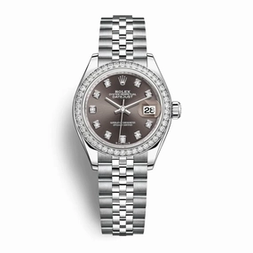Rolex Lady-Datejust 28mm - Ref: 279384rbr-0017 - Dark Grey Diamond Dial & Diamond Bezel, Stainless Steel Jubilee Bracelet Women's Watch