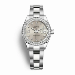 Rolex Lady-Datejust 28mm - Ref: 279384rbr-0022 - Silver Diamond Dial & Diamond Bezel, Stainless Steel Oyster Bracelet Women's Watch