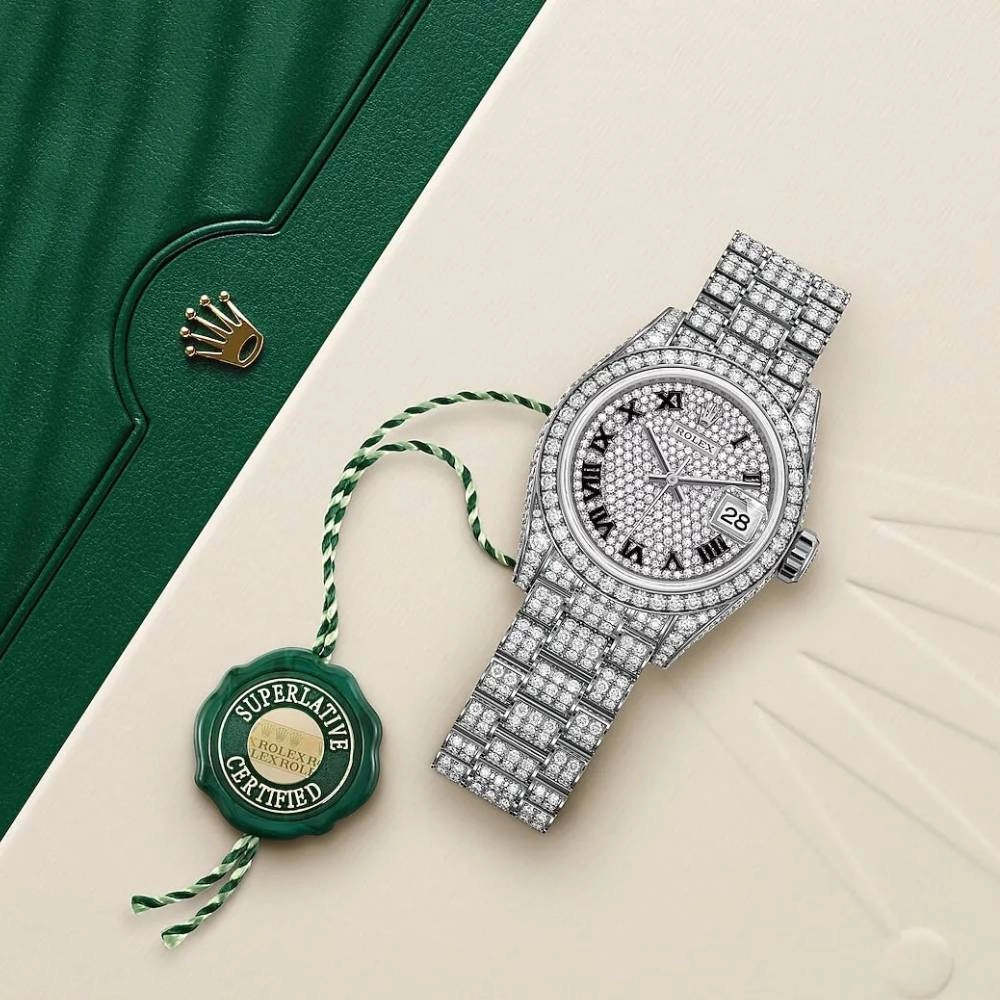 Rolex Lady Datejust 28mm - Ref: 279459rbr-0001 - Diamond Pave Dial, 18K White Gold President Bracelet Women's Watch