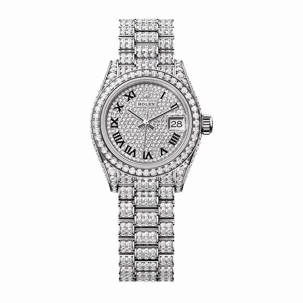 Rolex Lady Datejust 28mm - Ref: 279459rbr-0001 - Diamond Pave Dial, 18K White Gold President Bracelet Women's Watch