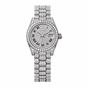 Rolex Lady Datejust 28mm - Ref: 279459rbr-0001 - Diamond Pave Dial, 18K White Gold President Bracelet Women's Watch