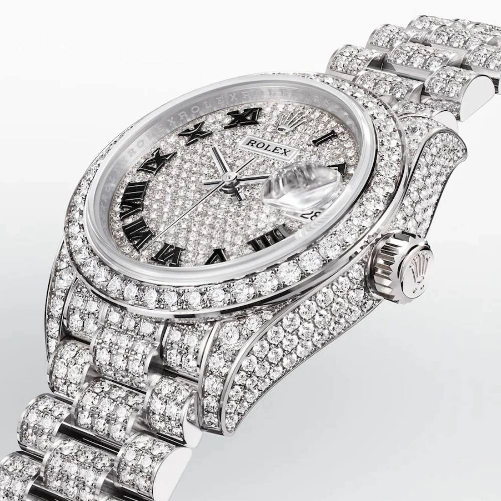 Rolex Lady Datejust 28mm - Ref: 279459rbr-0001 - Diamond Pave Dial, 18K White Gold President Bracelet Women's Watch