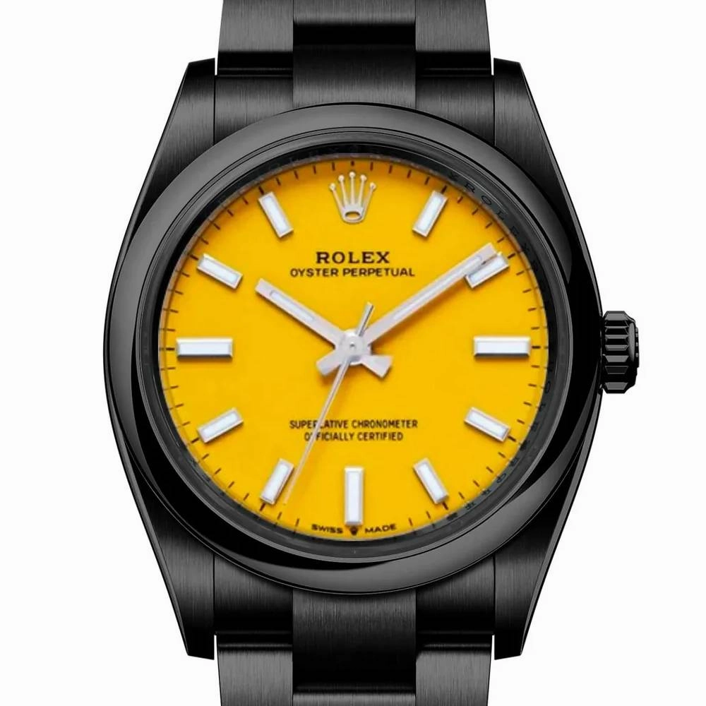 Rolex Oyster Perpetual 31mm | Black PVD Stainless steel bracelet | Yellow dial Smooth bezel | Ladies Watch 277200-0005-pvd-2