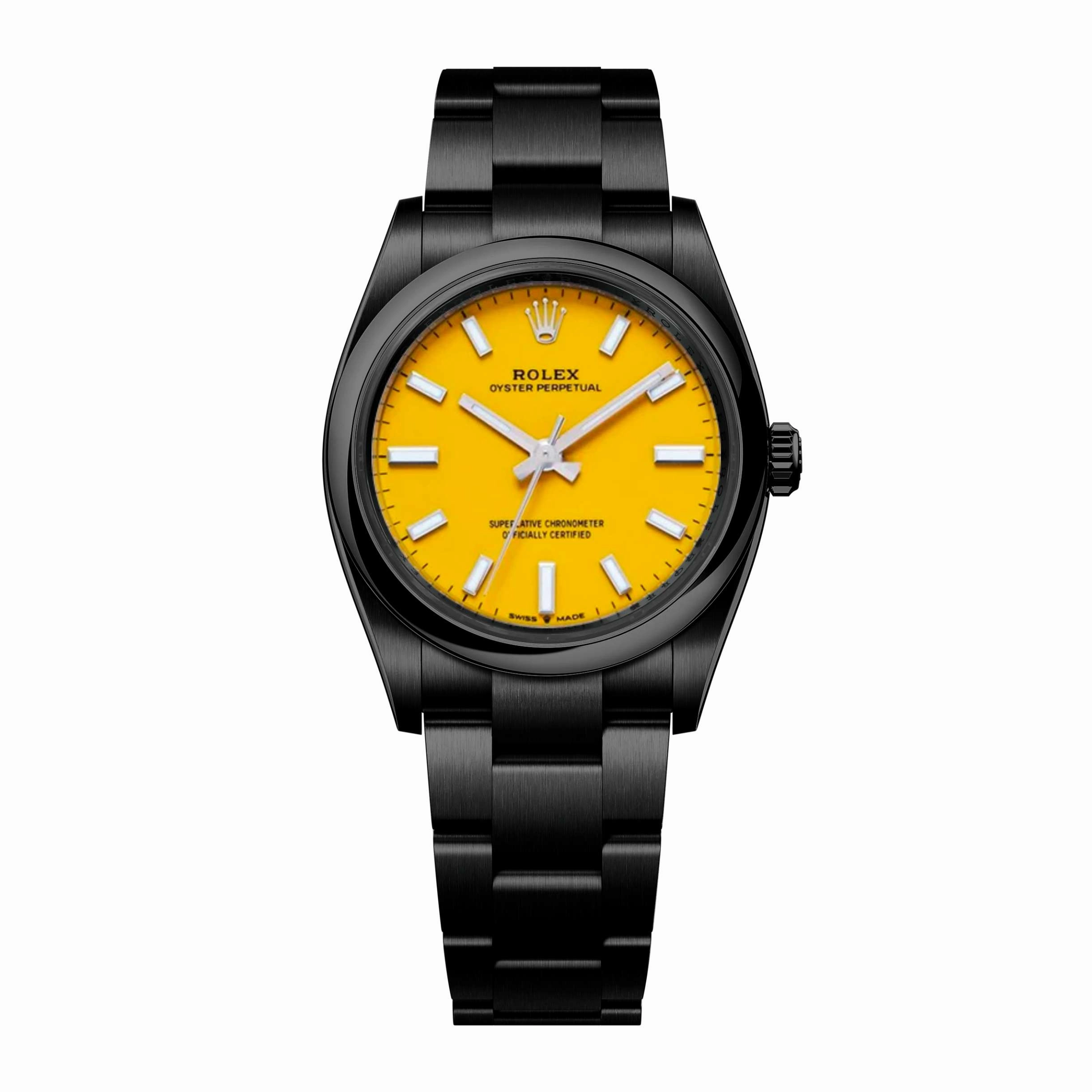 Rolex Oyster Perpetual 31mm | Black PVD Stainless steel bracelet | Yellow dial Smooth bezel | Ladies Watch 277200-0005-pvd-2