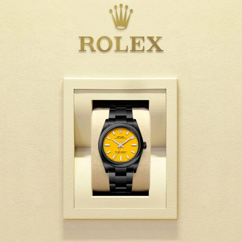 Rolex Oyster Perpetual 31mm | Black PVD Stainless steel bracelet | Yellow dial Smooth bezel | Ladies Watch 277200-0005-pvd-2