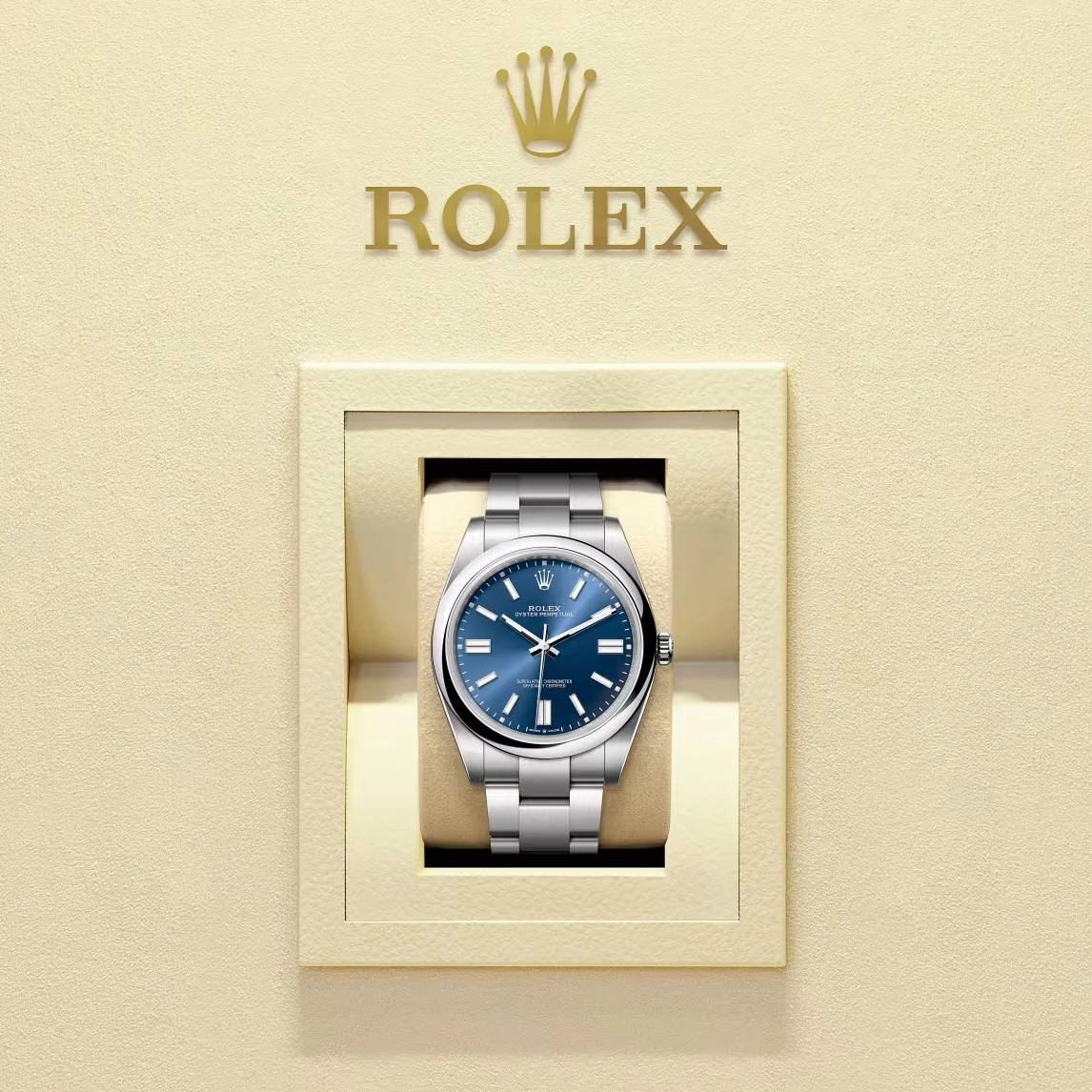 Rolex Oyster Perpetual 41mm | Stainless steel bracelet | Bright blue dial Smooth bezel | Men's Watch 124300-0003