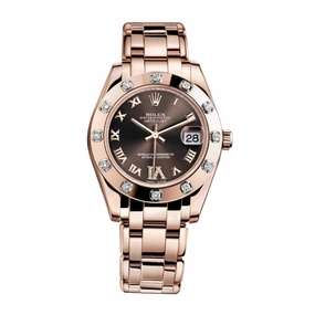 Rolex Pearlmaster 34mm - Ref: 81315-0003 - Chocolate Roman Diamond Dial & Diamond Bezel, 18K Rose Gold Bracelet Women's Watch