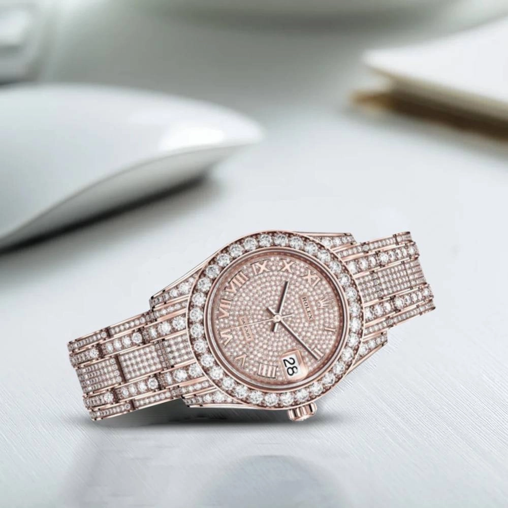 Rolex Pearlmaster 34mm - Ref: 81405rbr-0001 - Pave Roman Diamond Dial, Diamond Bezel & Diamond Case, 18K Rose Gold Diamond Bracelet Women's Watch