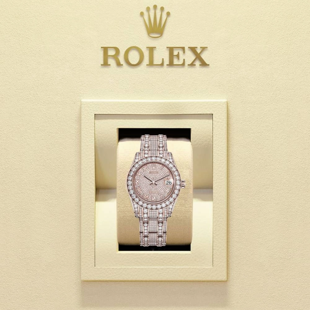 Rolex Pearlmaster 34mm - Ref: 81405rbr-0001 - Pave Roman Diamond Dial, Diamond Bezel & Diamond Case, 18K Rose Gold Diamond Bracelet Women's Watch