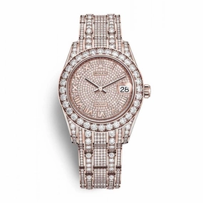 Rolex Pearlmaster 34mm - Ref: 81405rbr-0001 - Pave Roman Diamond Dial, Diamond Bezel & Diamond Case, 18K Rose Gold Diamond Bracelet Women's Watch