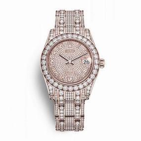 Rolex Pearlmaster 34mm - Ref: 81405rbr-0001 - Pave Roman Diamond Dial, Diamond Bezel & Diamond Case, 18K Rose Gold Diamond Bracelet Women's Watch