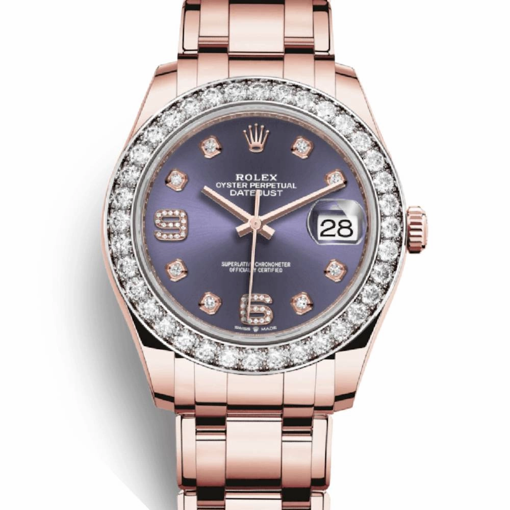 Rolex Pearlmaster 39mm - Ref: 86285-0004 - Aubergine Purple Roman Diamond Dial & Diamond Bezel, 18K Rose Gold Diamond Bracelet Women's Watch