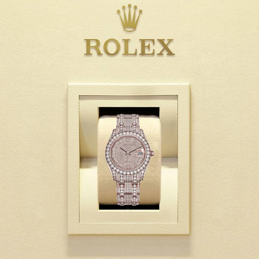 Rolex Pearlmaster 39mm - Ref: 86405rbr-0001 - Pave Roman Diamond Dial, Diamond Bezel & Diamond Case, 18K Rose Gold Diamond Bracelet Women's Watch