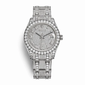 Rolex Pearlmaster 39mm - Ref: 86409rbr-0001 - Pave Roman Diamond Dial, Diamond Bezel & Diamond Case, 18K White Gold Diamond Bracelet Women's Watch