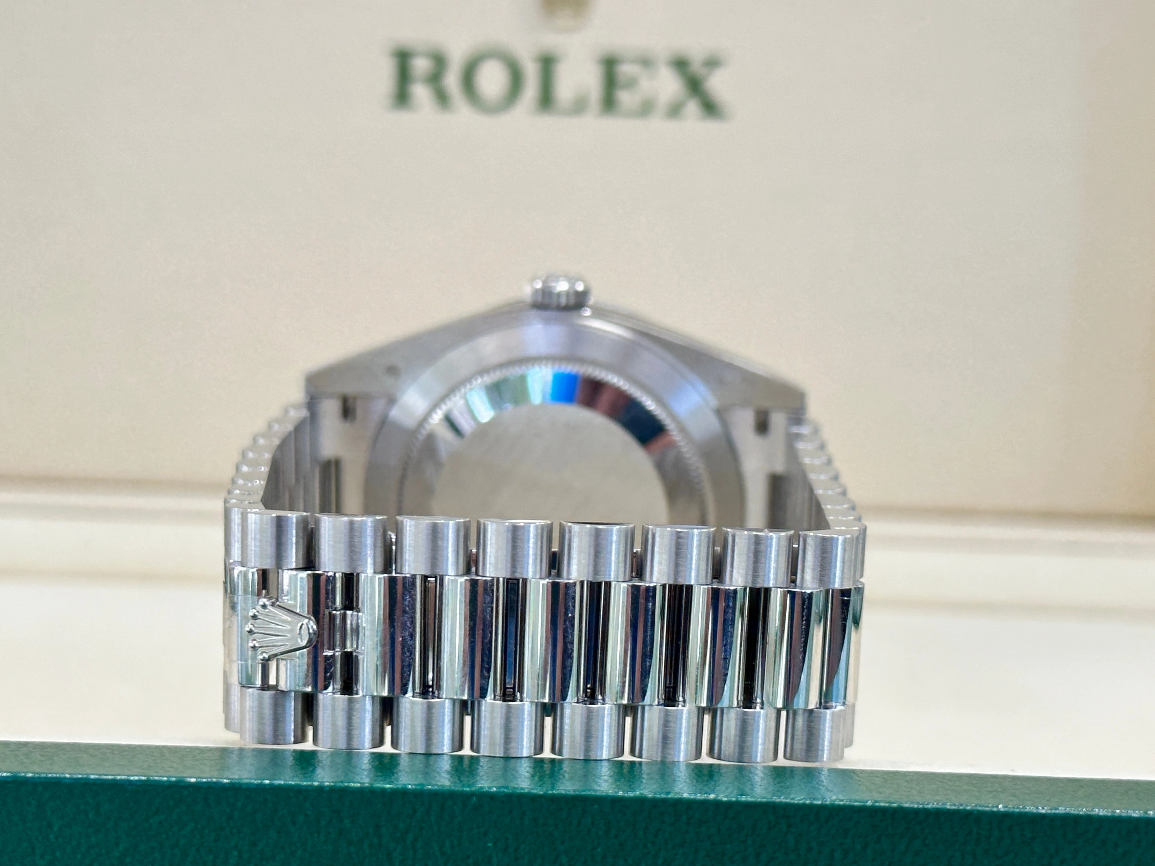 Rolex Platinum Day-Date 40 228396TBR Factory Paved Diamond Sapphire Dial Baguette Diamond Bezel Box/Papers MINT
