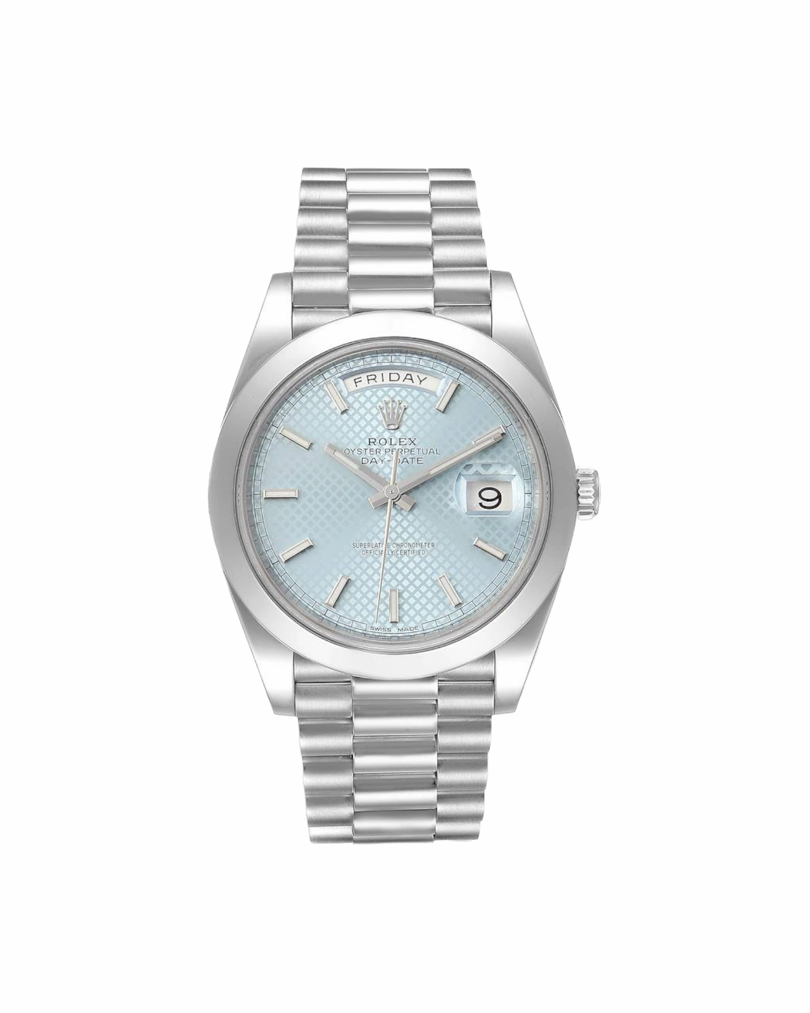 Rolex Platinum President Day Date 40 Glacier Blue Stick Motif 228206 BLURP Box and Papers PreOwned