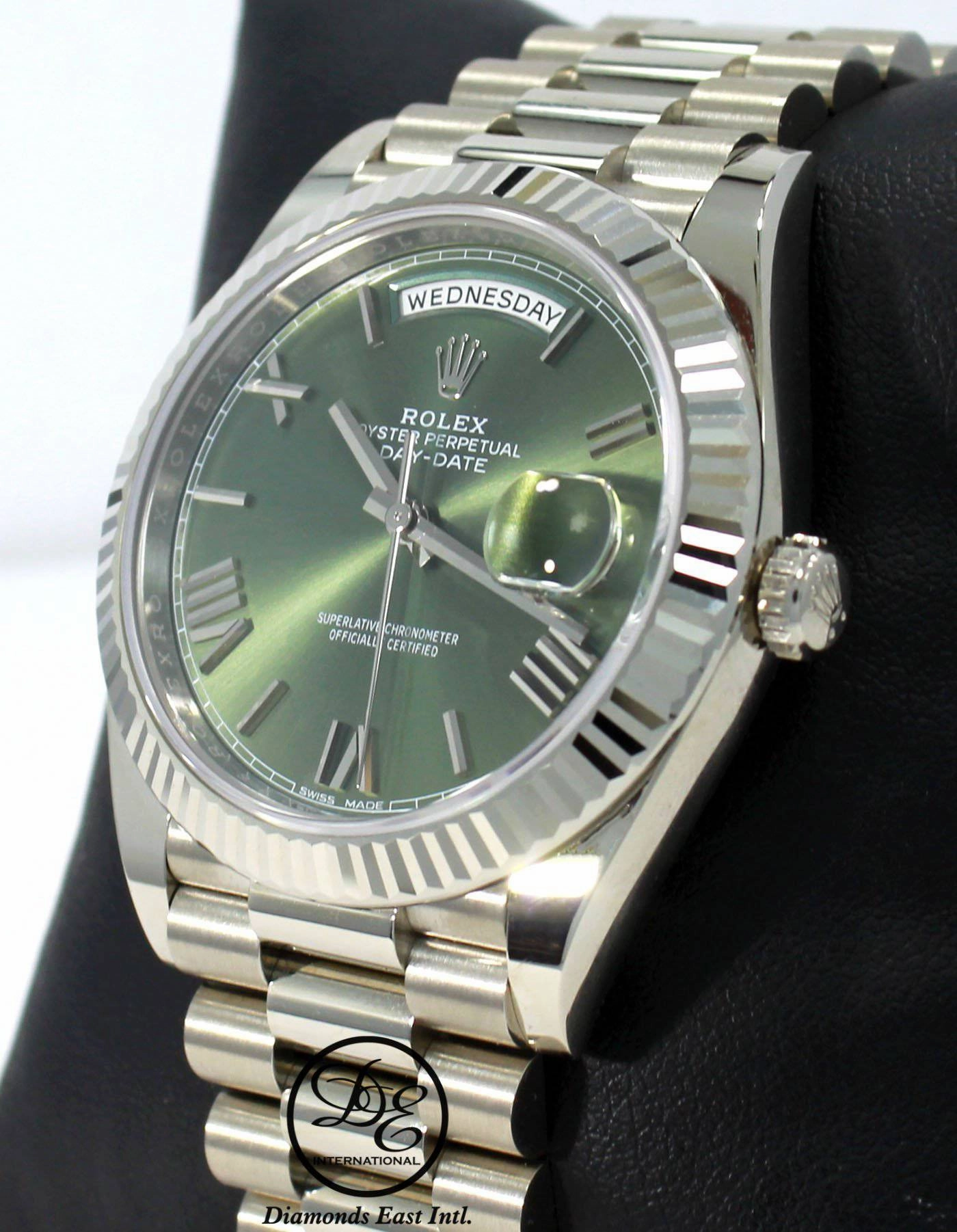 Rolex President 40mm Day-Date 228239 GRNRP 18K White Gold Green Roman Dial Box/Papers
