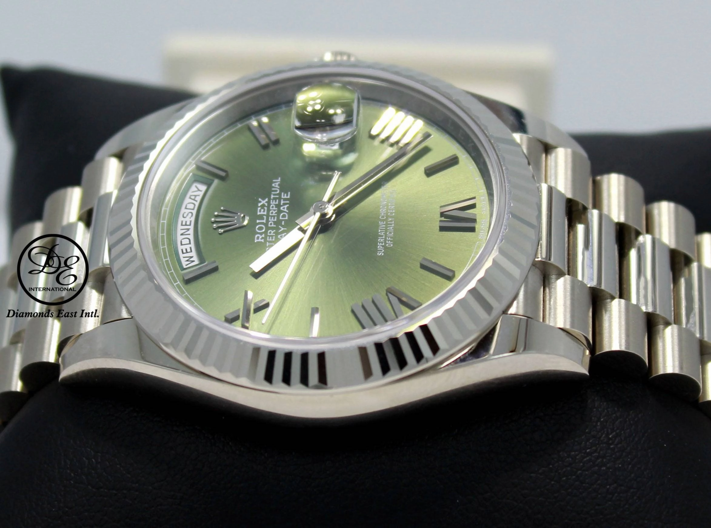 Rolex President 40mm Day-Date 228239 GRNRP 18K White Gold Green Roman Dial Box/Papers
