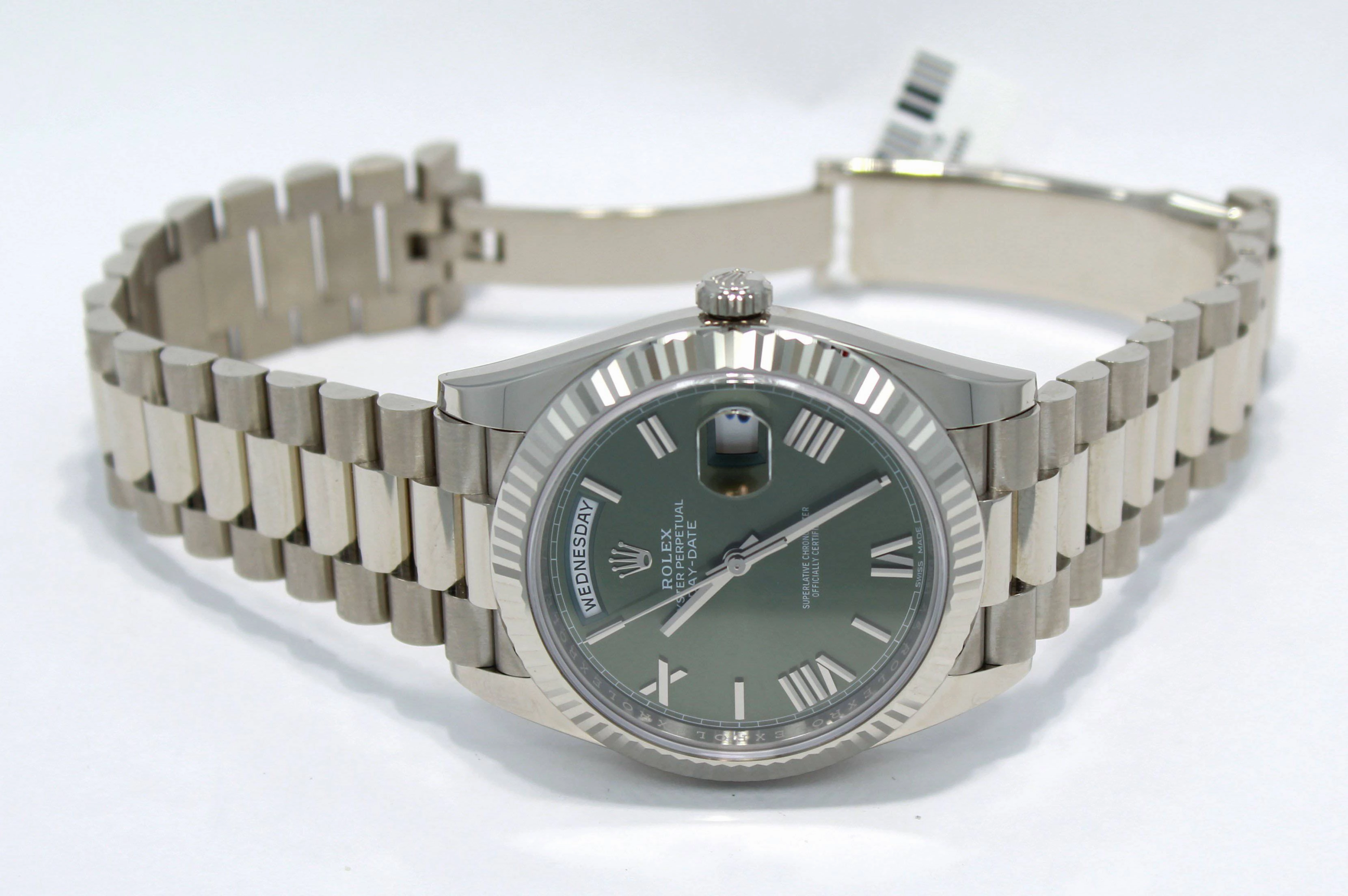 Rolex President 40mm Day-Date 228239 GRNRP 18K White Gold Green Roman Dial Box/Papers