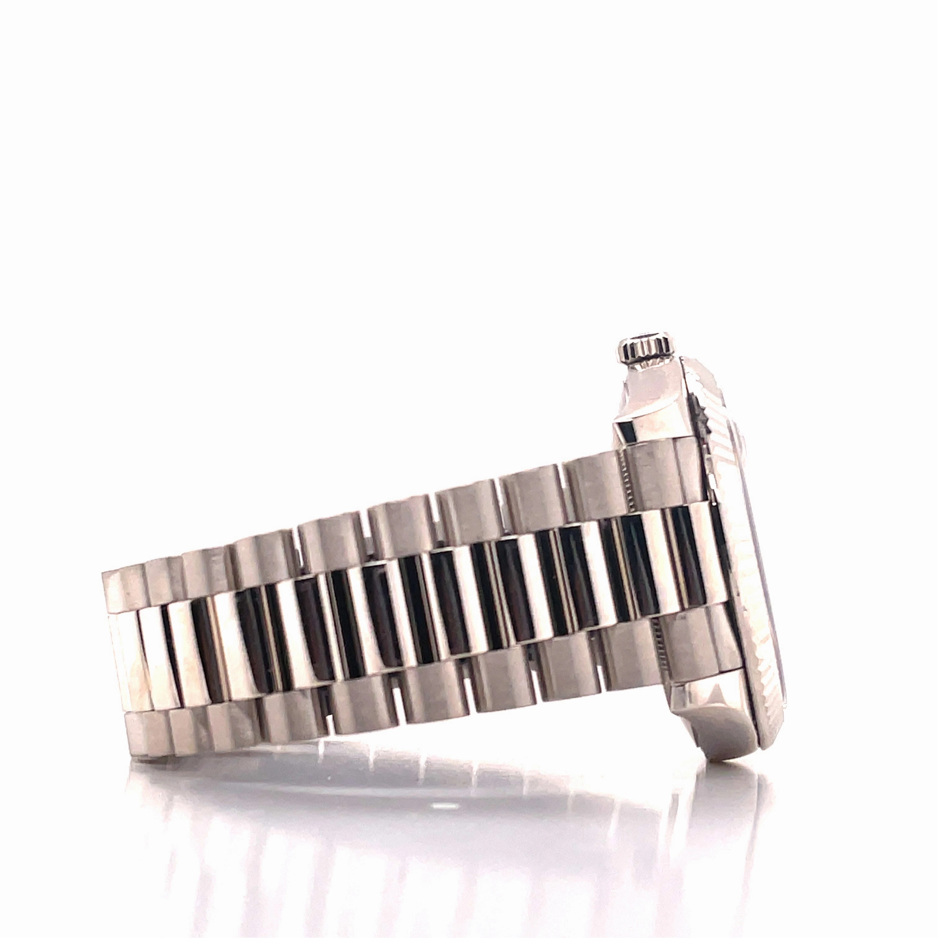 Rolex President Day-Date 40 228239 18k White Gold Fluted Bezel Black Index Dial Box and Papers
