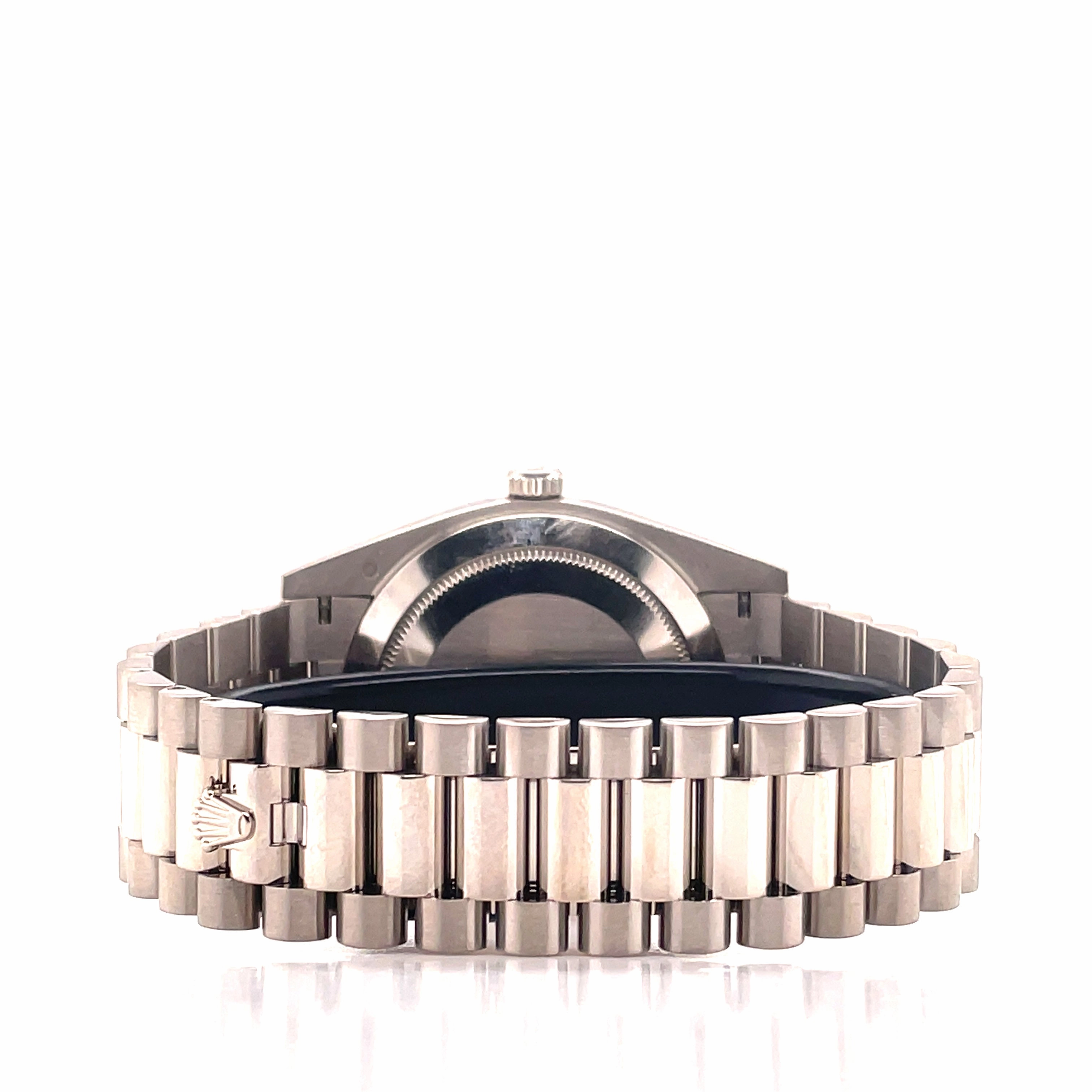 Rolex President Day-Date 40 228239 18k White Gold Fluted Bezel Black Index Dial Box and Papers