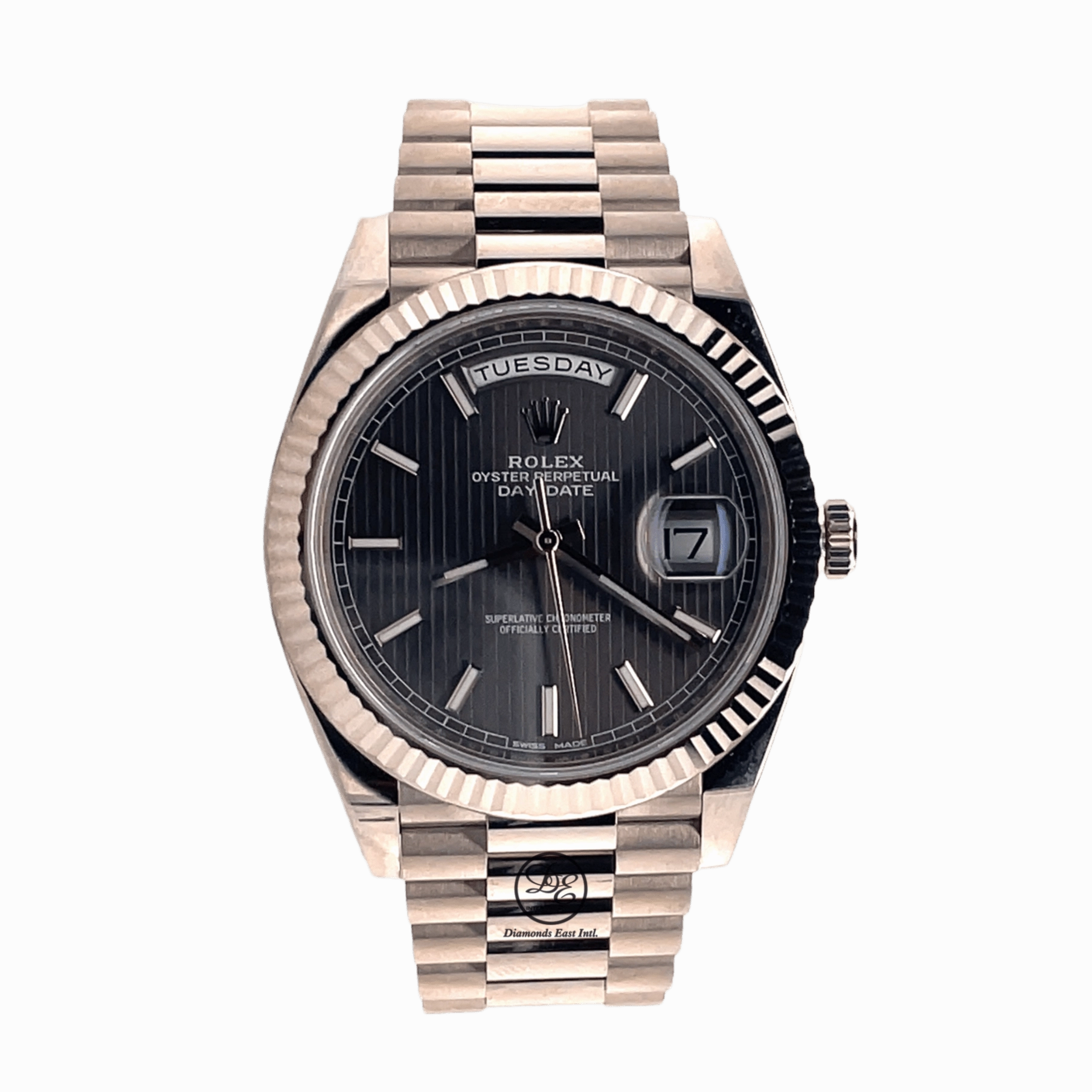 Rolex President Day-Date 40MM 228239 Grey Rhodium Tuxedo Dial PreOwned Box and Papers