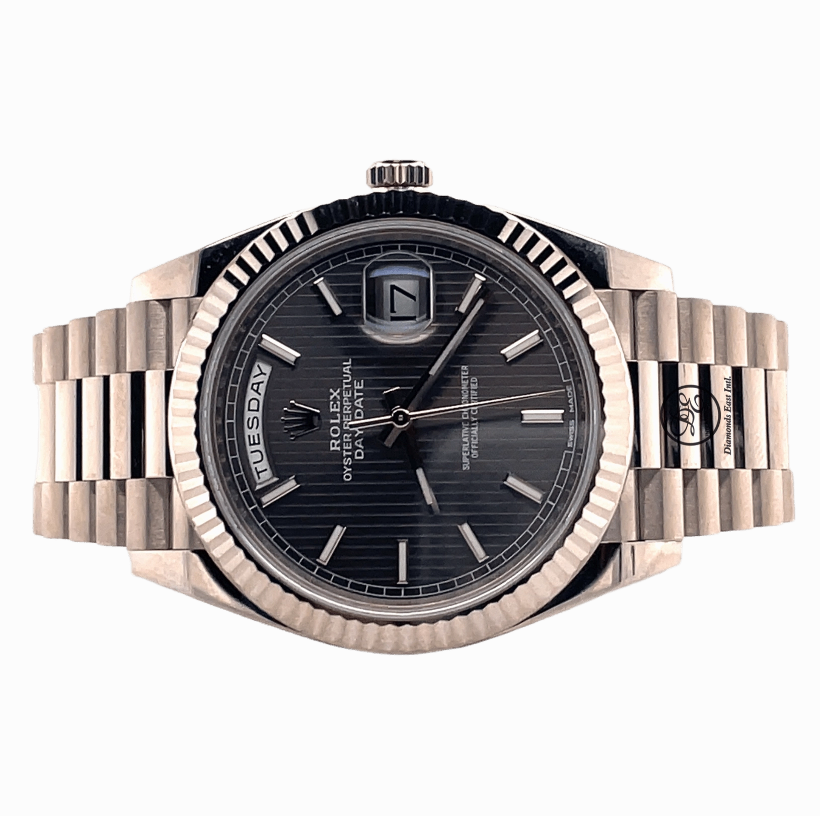 Rolex President Day-Date 40MM 228239 Grey Rhodium Tuxedo Dial PreOwned Box and Papers