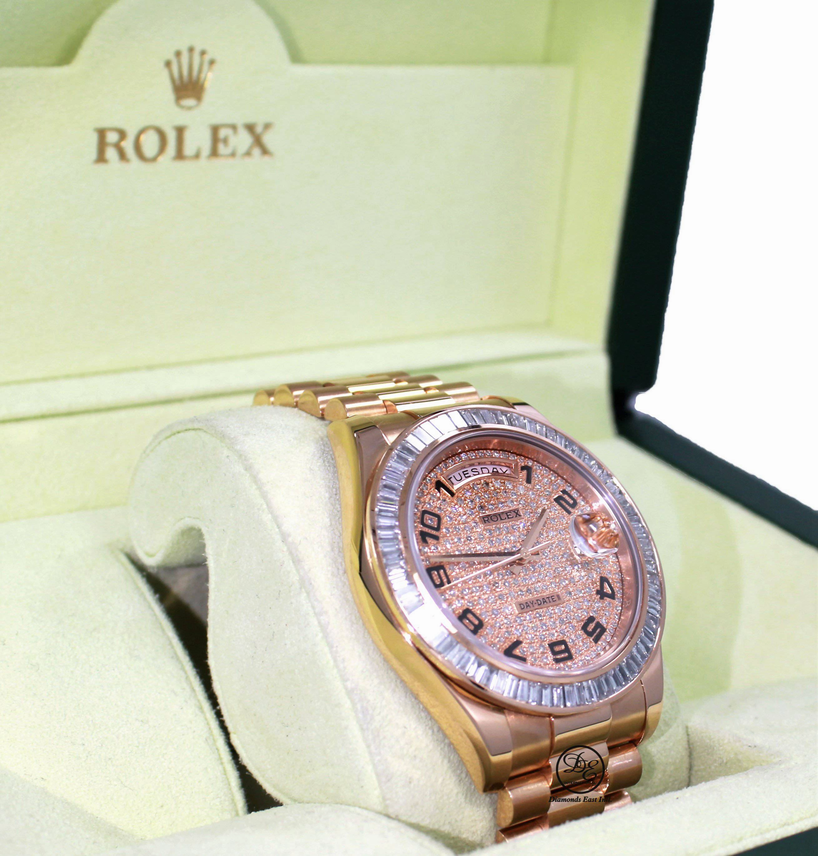 Rolex President Day-Date 41mm 218235 18K Rose Gold 6CT Bezel Pave Diamond Dial