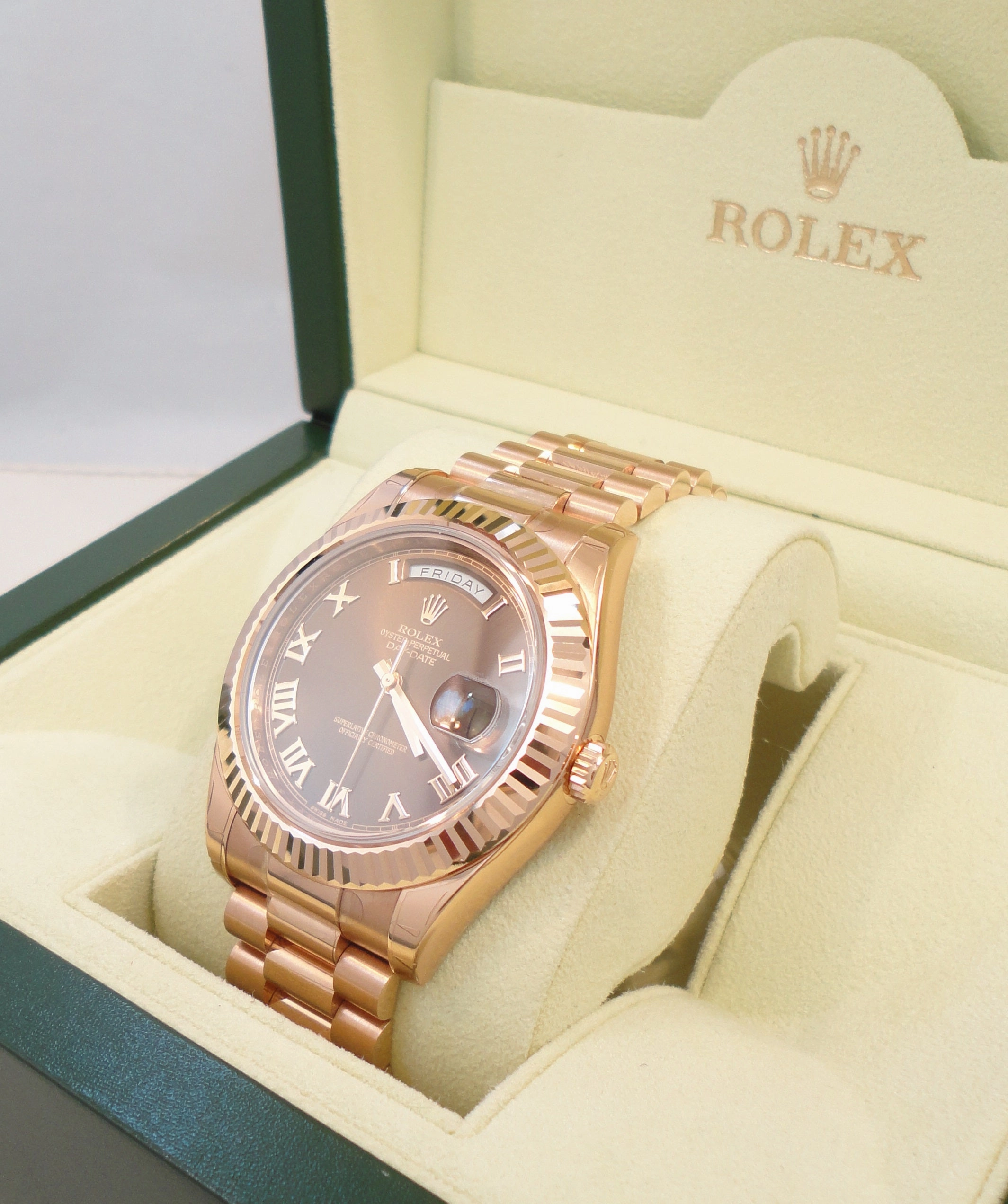 Rolex President Day-Date 41mm 218235 18K Rose Gold Chocolate Dial UNWORN FULLY STICKRED
