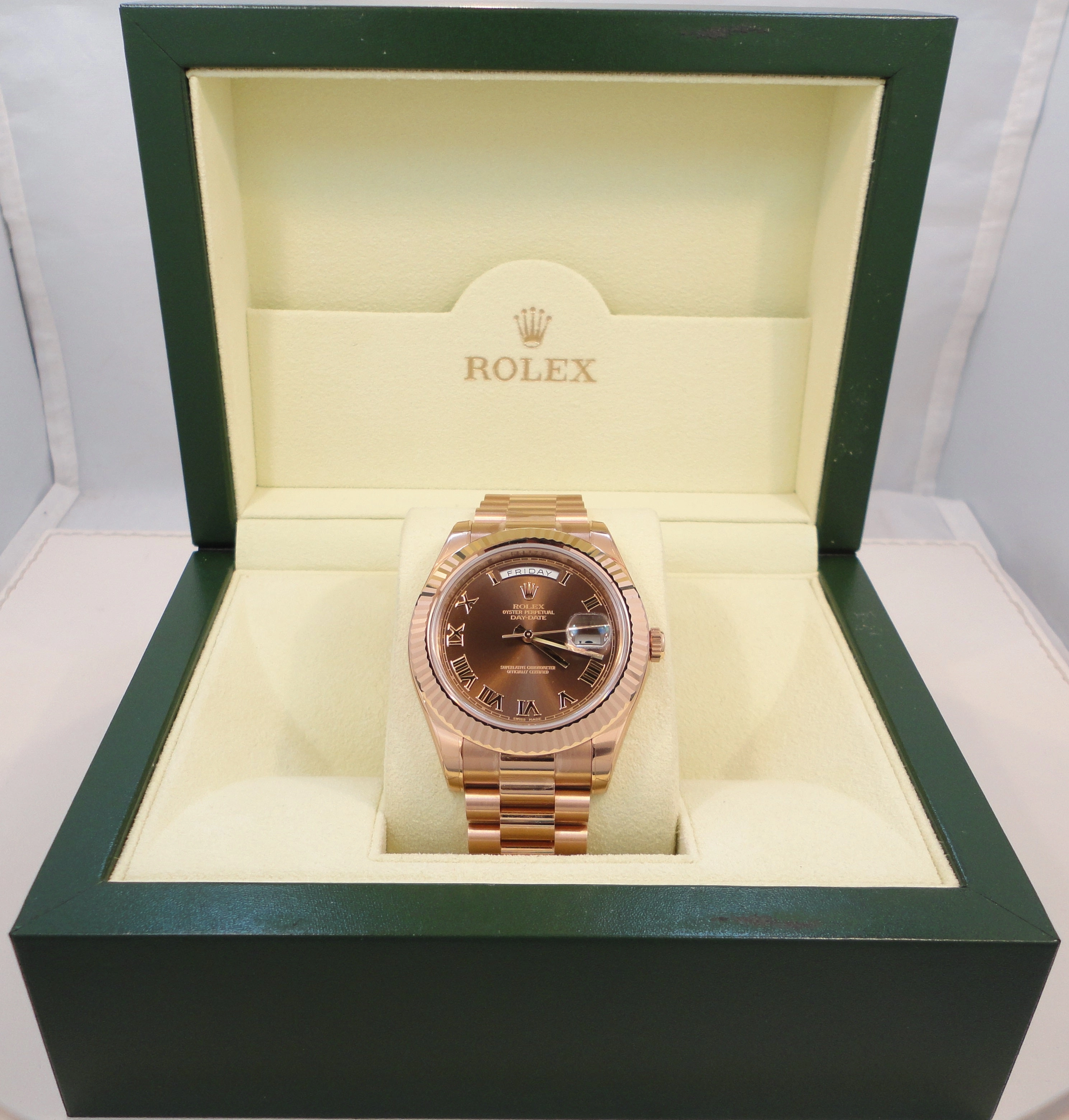 Rolex President Day-Date 41mm 218235 18K Rose Gold Chocolate Dial UNWORN FULLY STICKRED