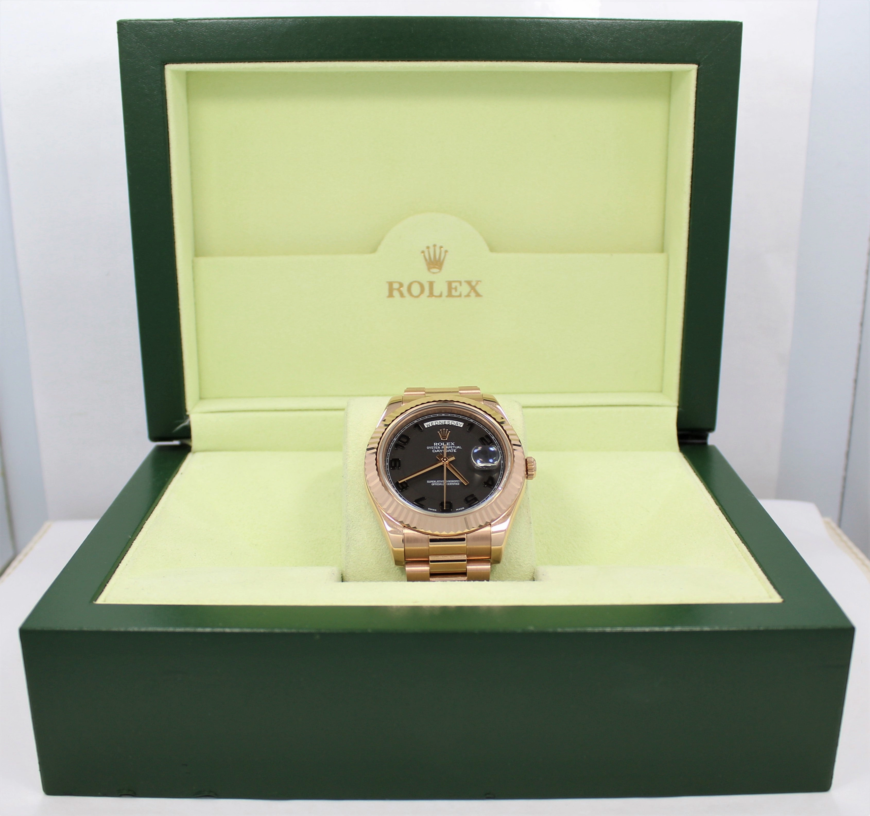 Rolex President Day-Date II 18K Rose Gold 41mm 218235 Black Concentric Dial