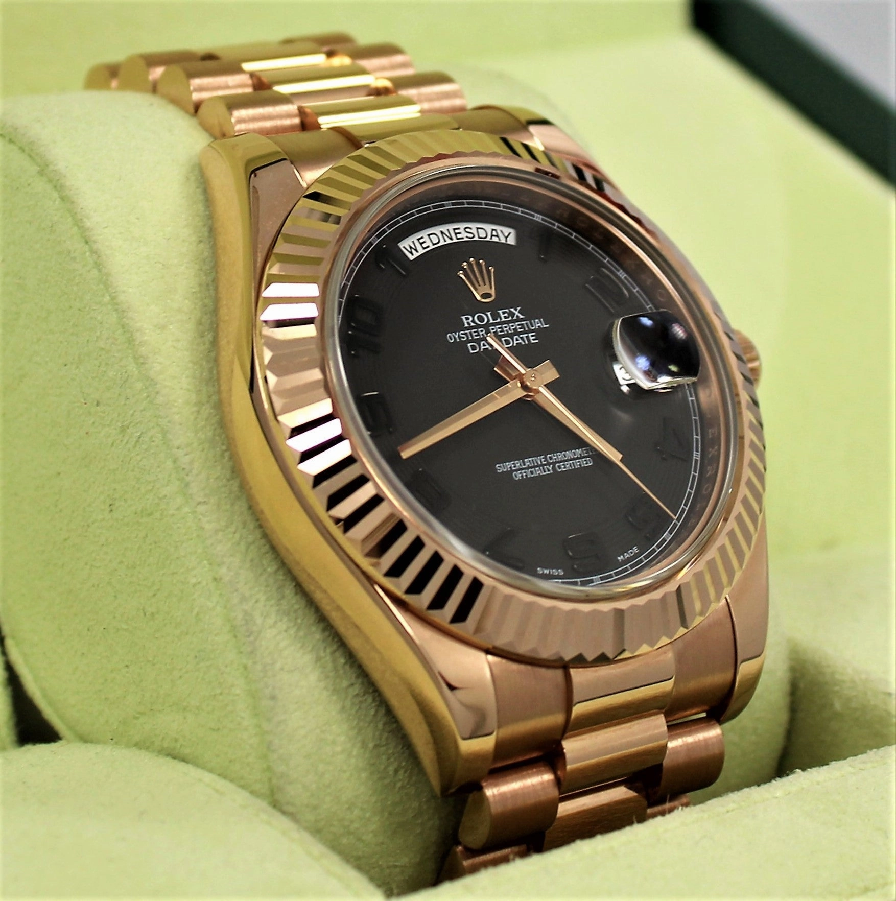 Rolex President Day-Date II 18K Rose Gold 41mm 218235 Black Concentric Dial