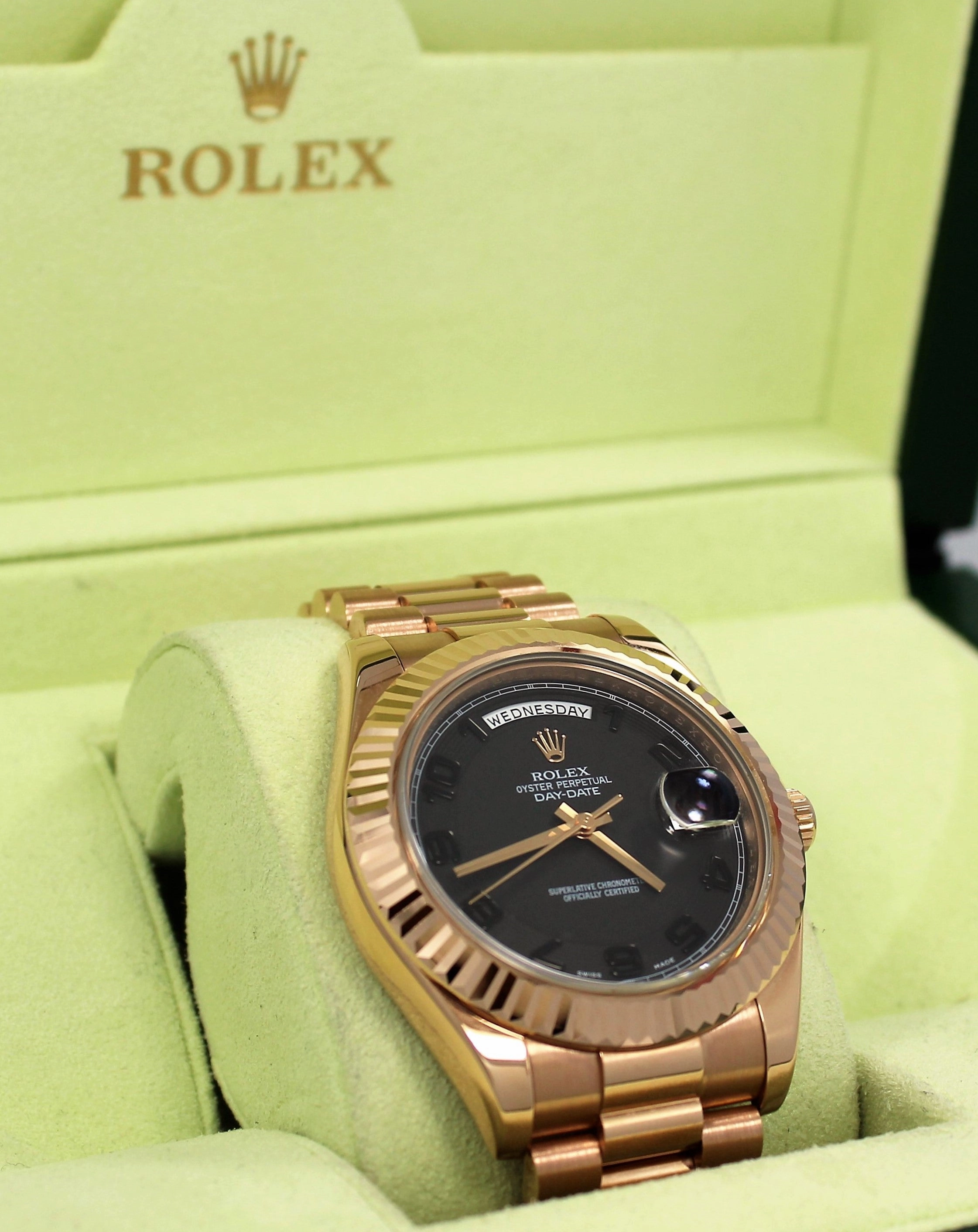 Rolex President Day-Date II 18K Rose Gold 41mm 218235 Black Concentric Dial