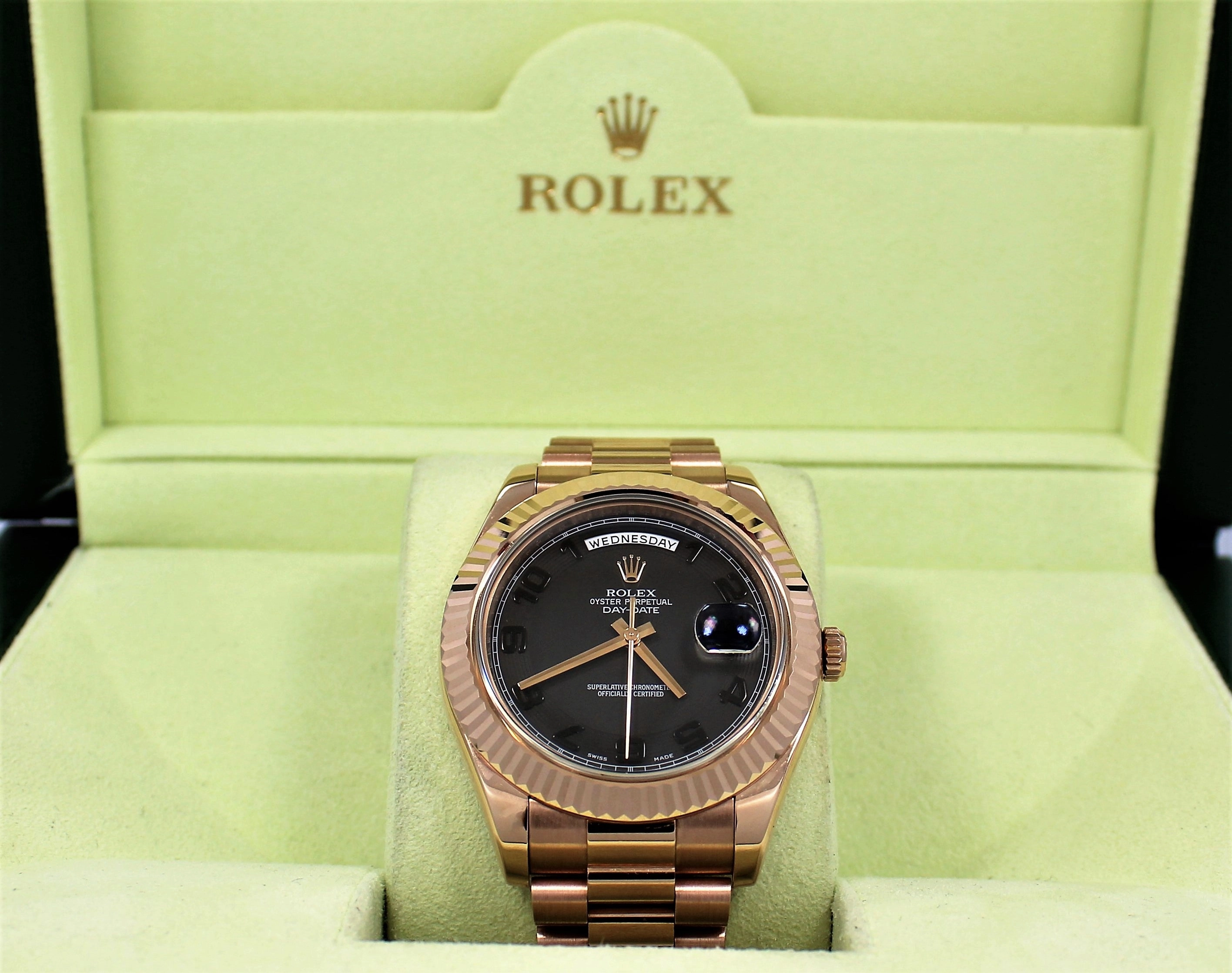 Rolex President Day-Date II 18K Rose Gold 41mm 218235 Black Concentric Dial