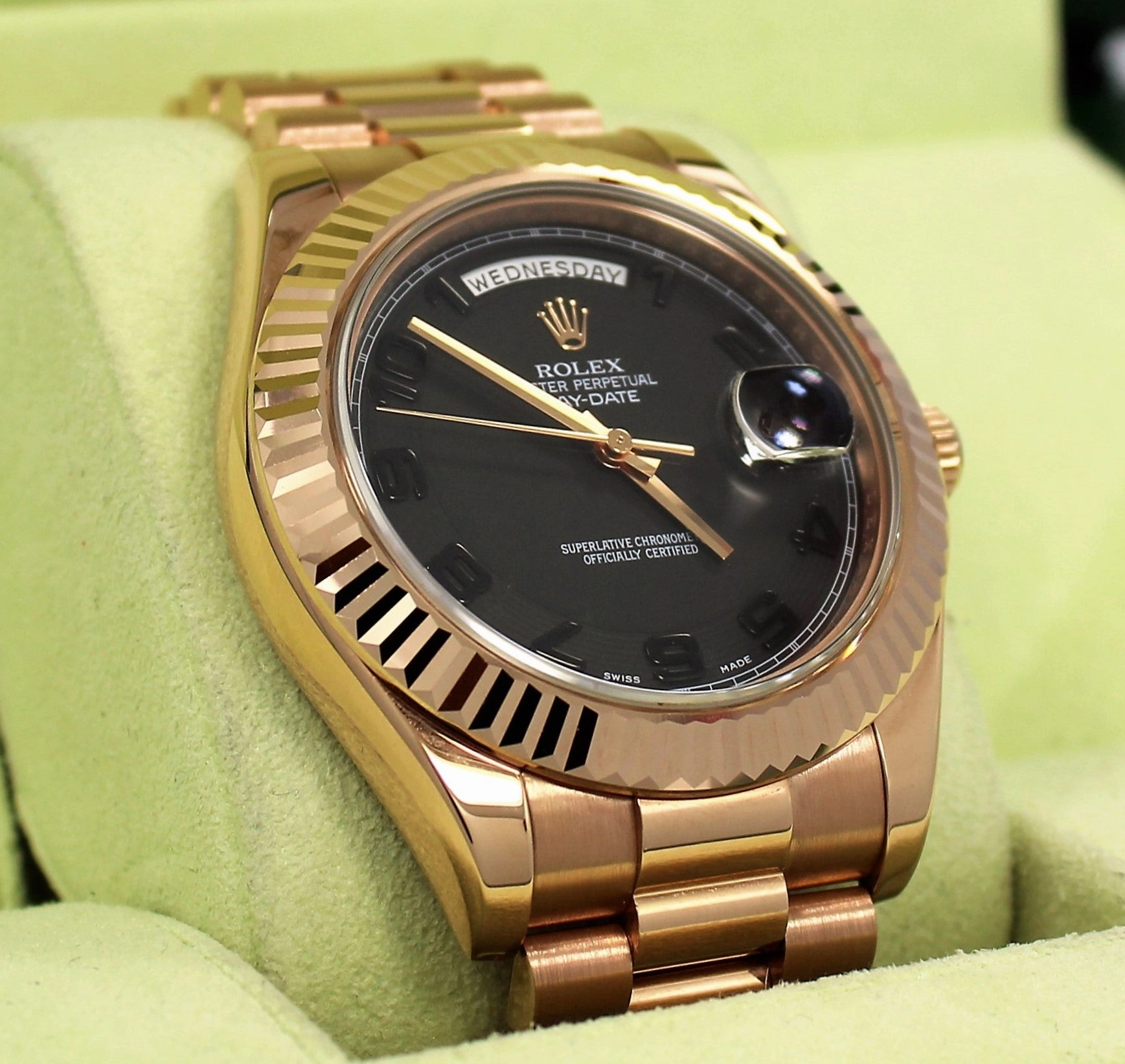 Rolex President Day-Date II 18K Rose Gold 41mm 218235 Black Concentric Dial