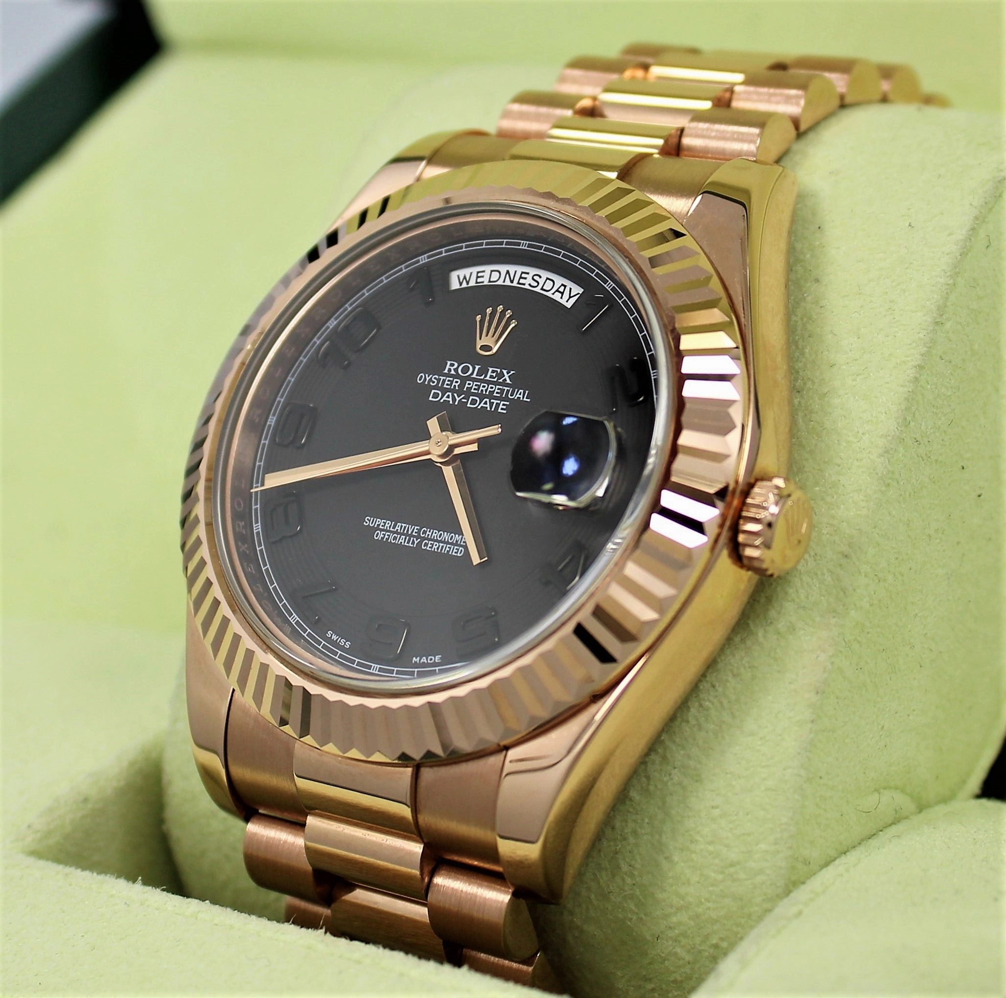 Rolex President Day-Date II 18K Rose Gold 41mm 218235 Black Concentric Dial