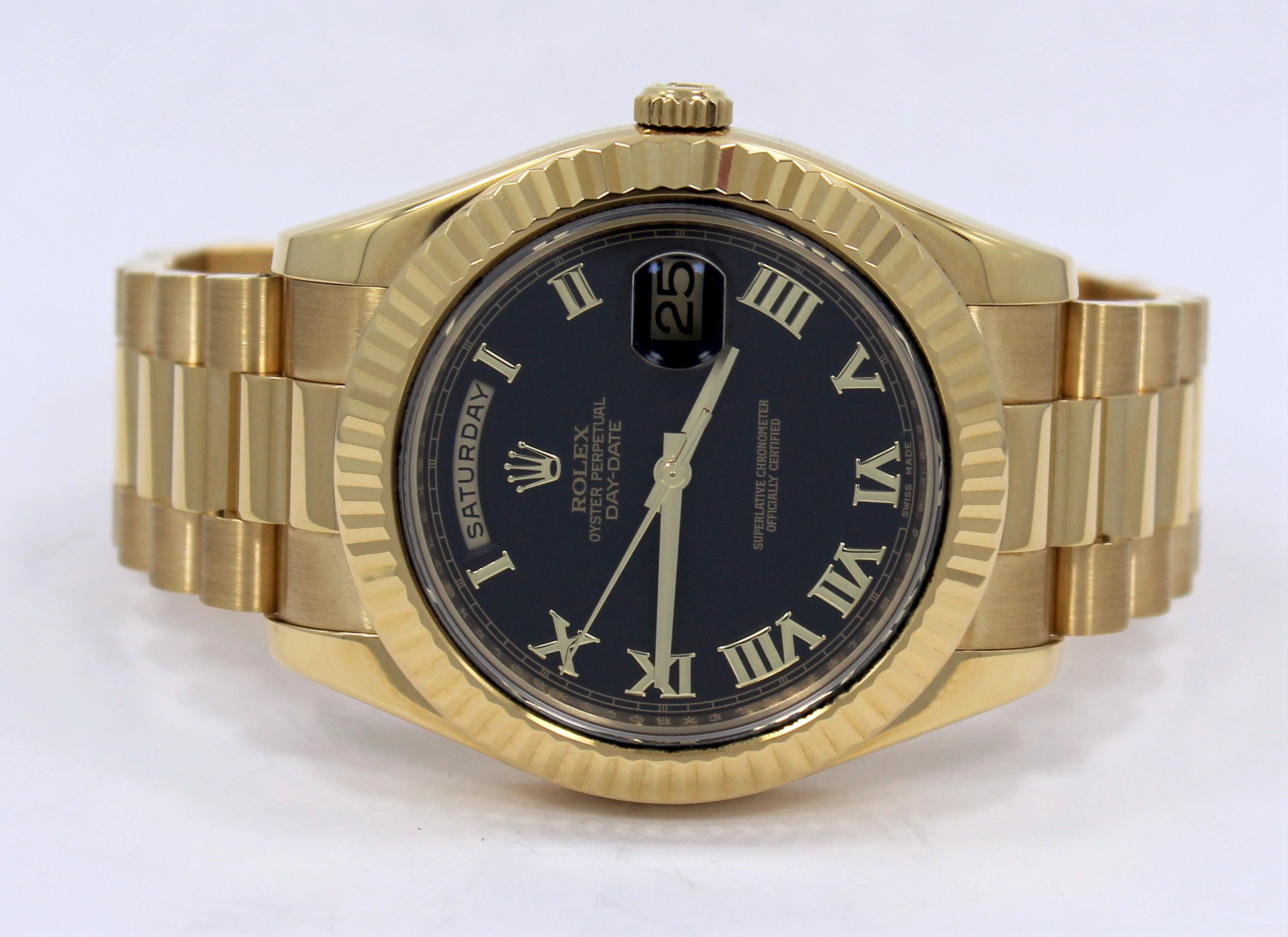 Rolex President Day-Date ii 218238 41mm Factory Black Roman Dial Mint Box/Papers
