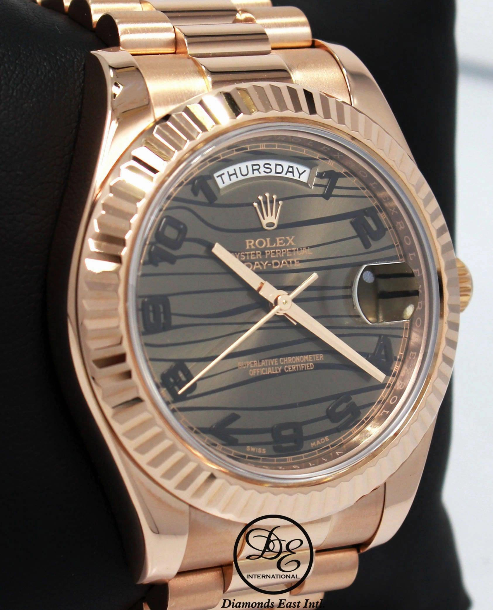 Rolex President Day-Date II 41mm 218235 18K Rose Gold Bronze Wave Dial BOX/PAPER