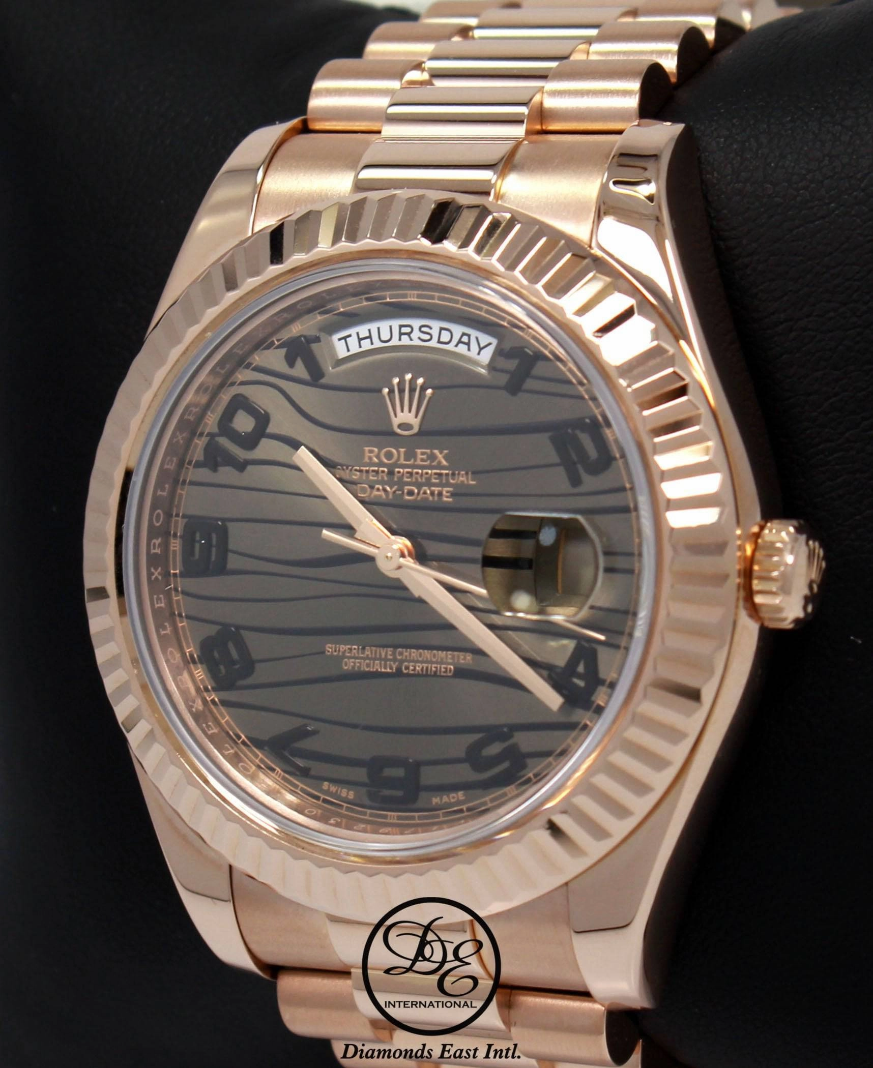Rolex President Day-Date II 41mm 218235 18K Rose Gold Bronze Wave Dial BOX/PAPER