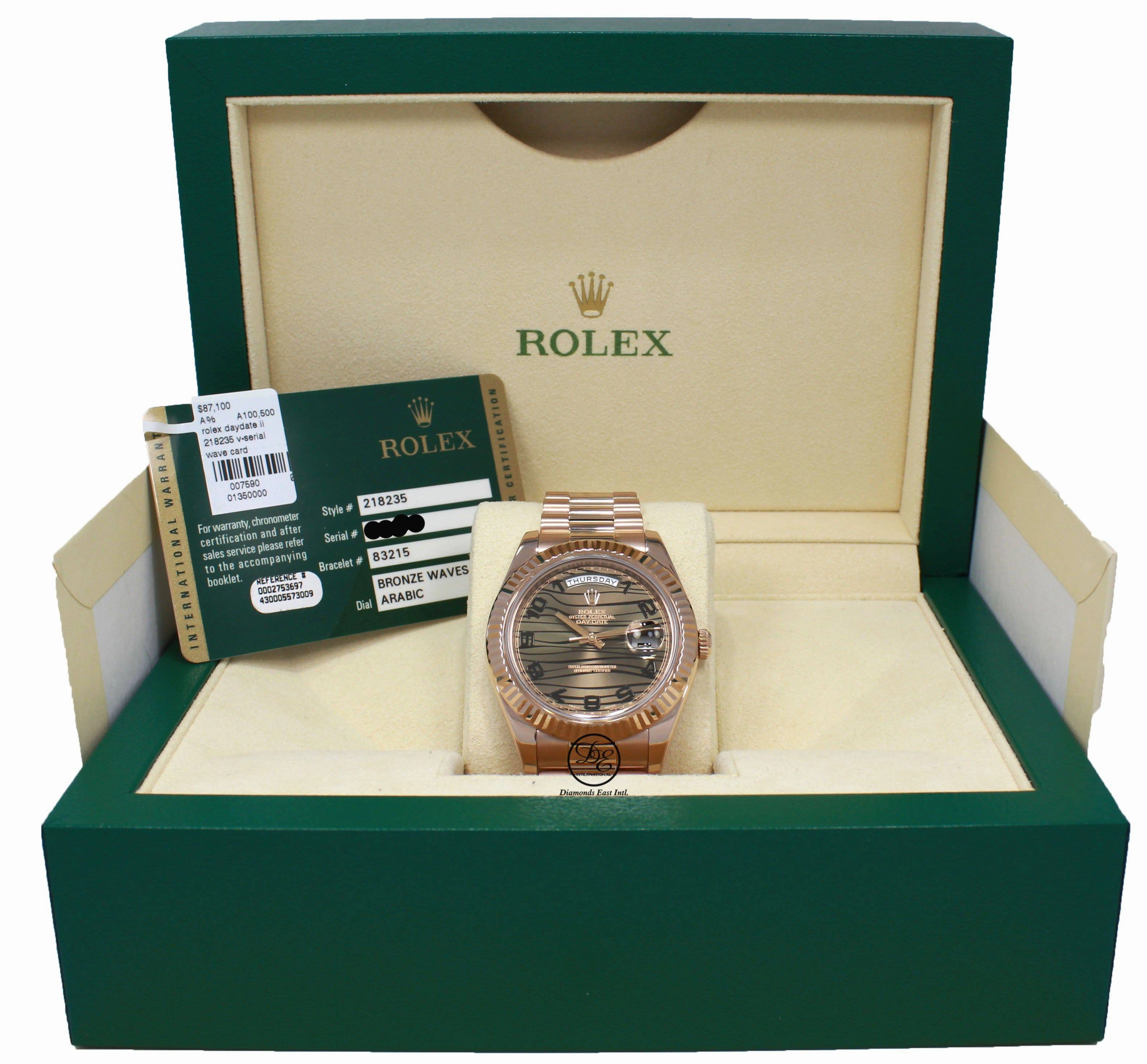 Rolex President Day-Date II 41mm 218235 18K Rose Gold Bronze Wave Dial BOX/PAPER