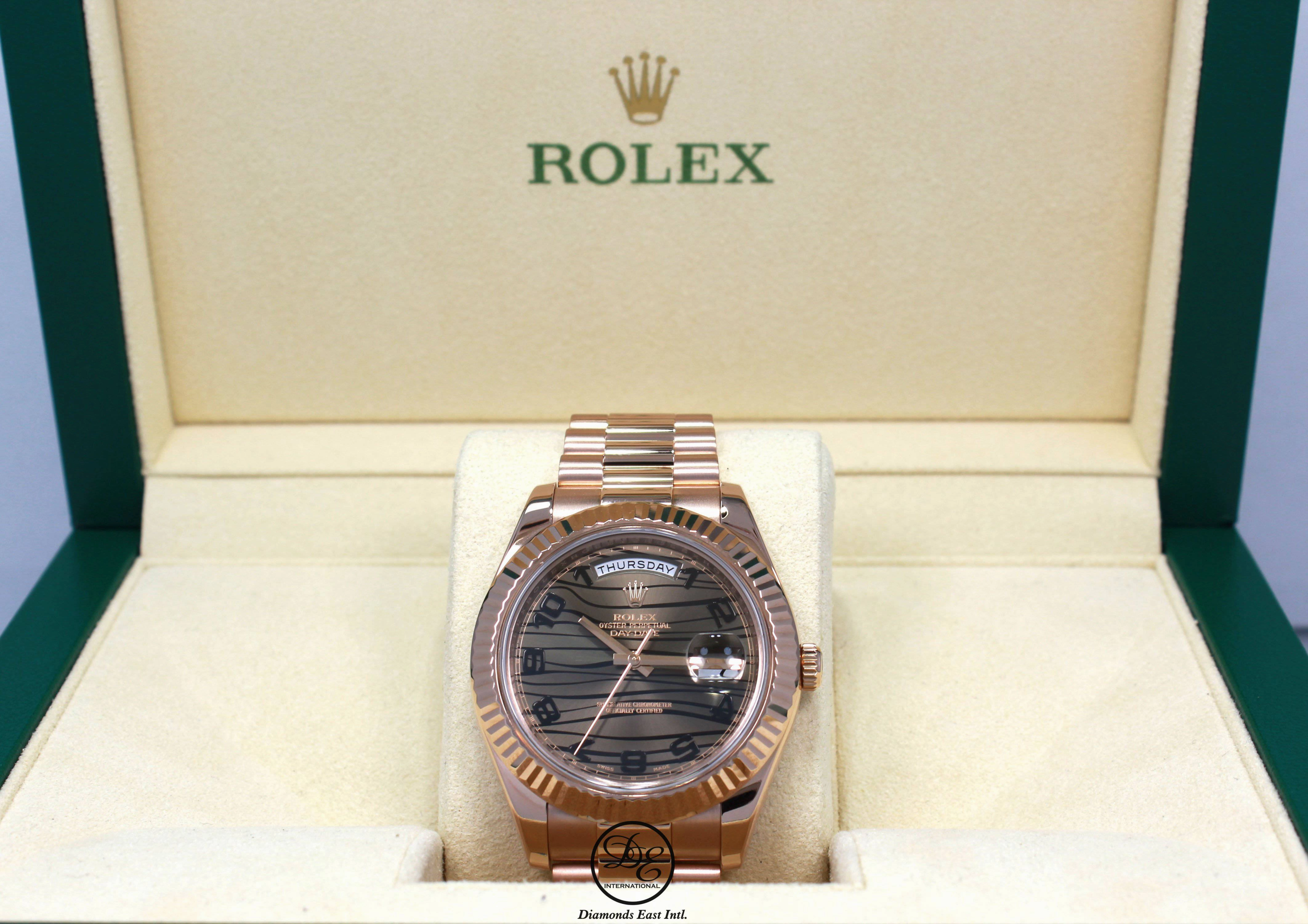 Rolex President Day-Date II 41mm 218235 18K Rose Gold Bronze Wave Dial BOX/PAPER