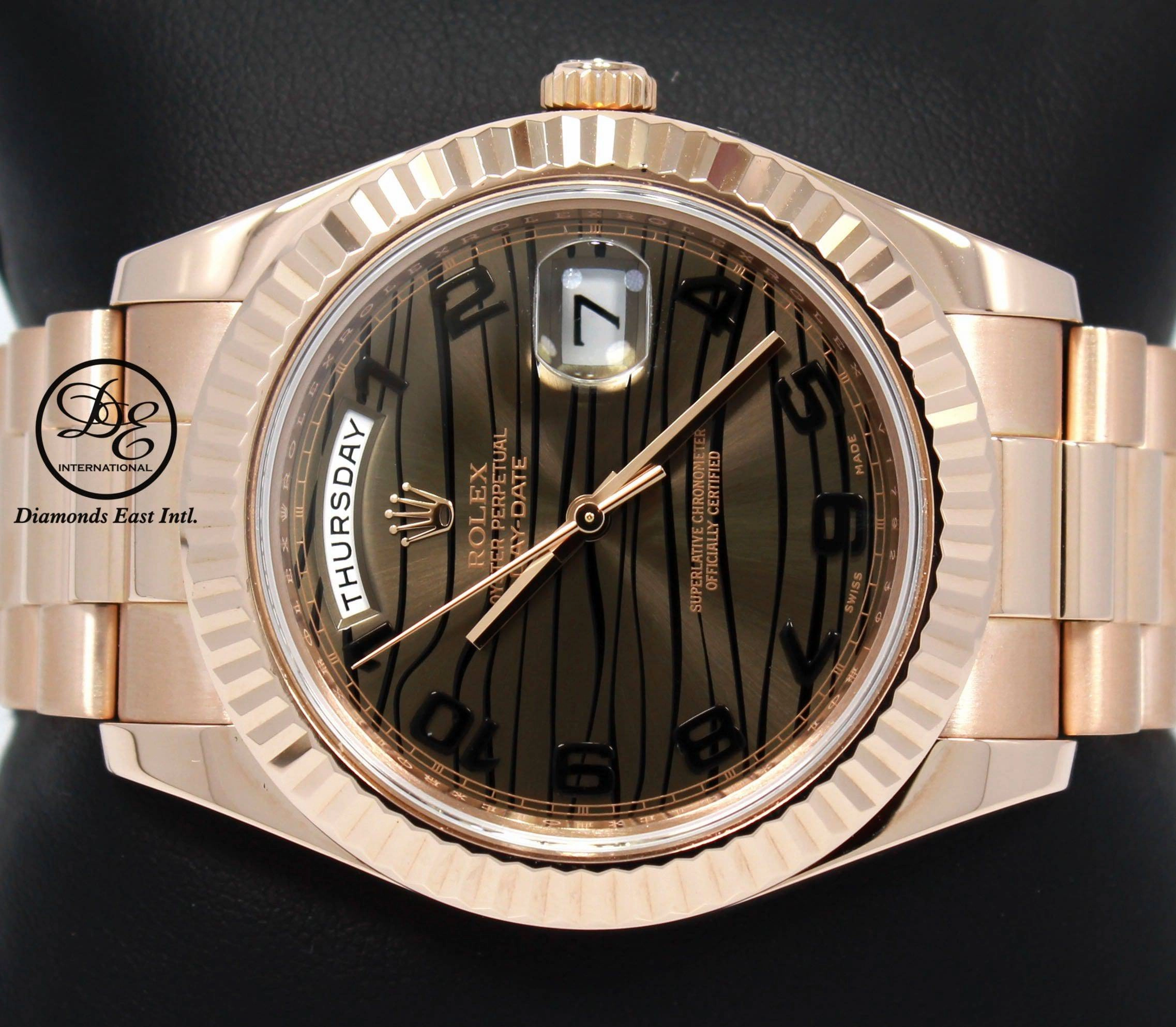 Rolex President Day-Date II 41mm 218235 18K Rose Gold Bronze Wave Dial BOX/PAPER