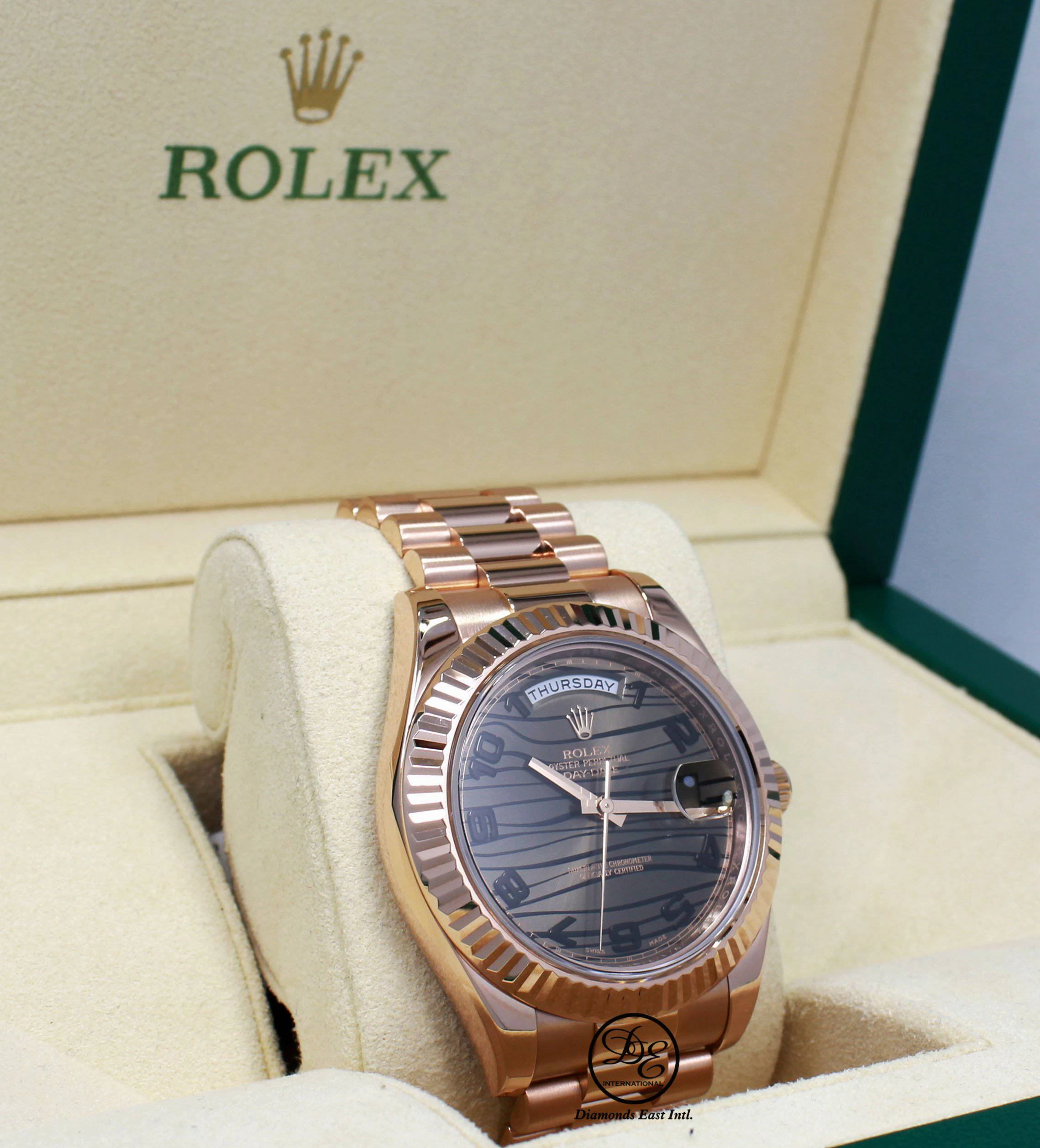 Rolex President Day-Date II 41mm 218235 18K Rose Gold Bronze Wave Dial BOX/PAPER