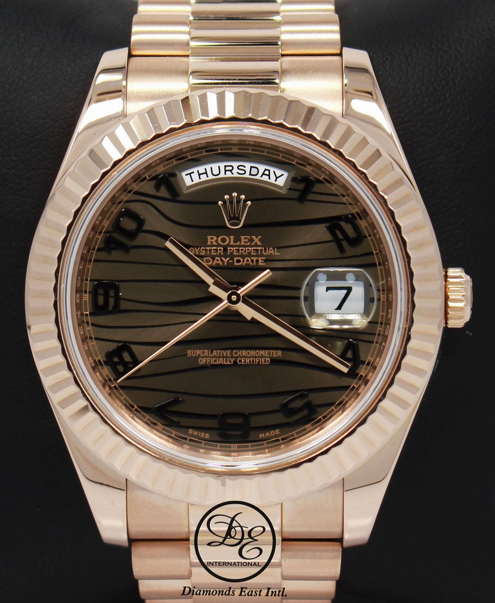 Rolex President Day-Date II 41mm 218235 18K Rose Gold Bronze Wave Dial BOX/PAPER