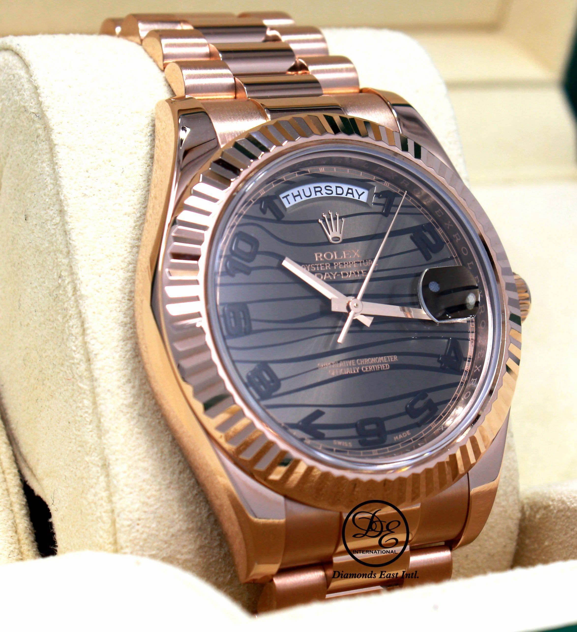 Rolex President Day-Date II 41mm 218235 18K Rose Gold Bronze Wave Dial BOX/PAPER