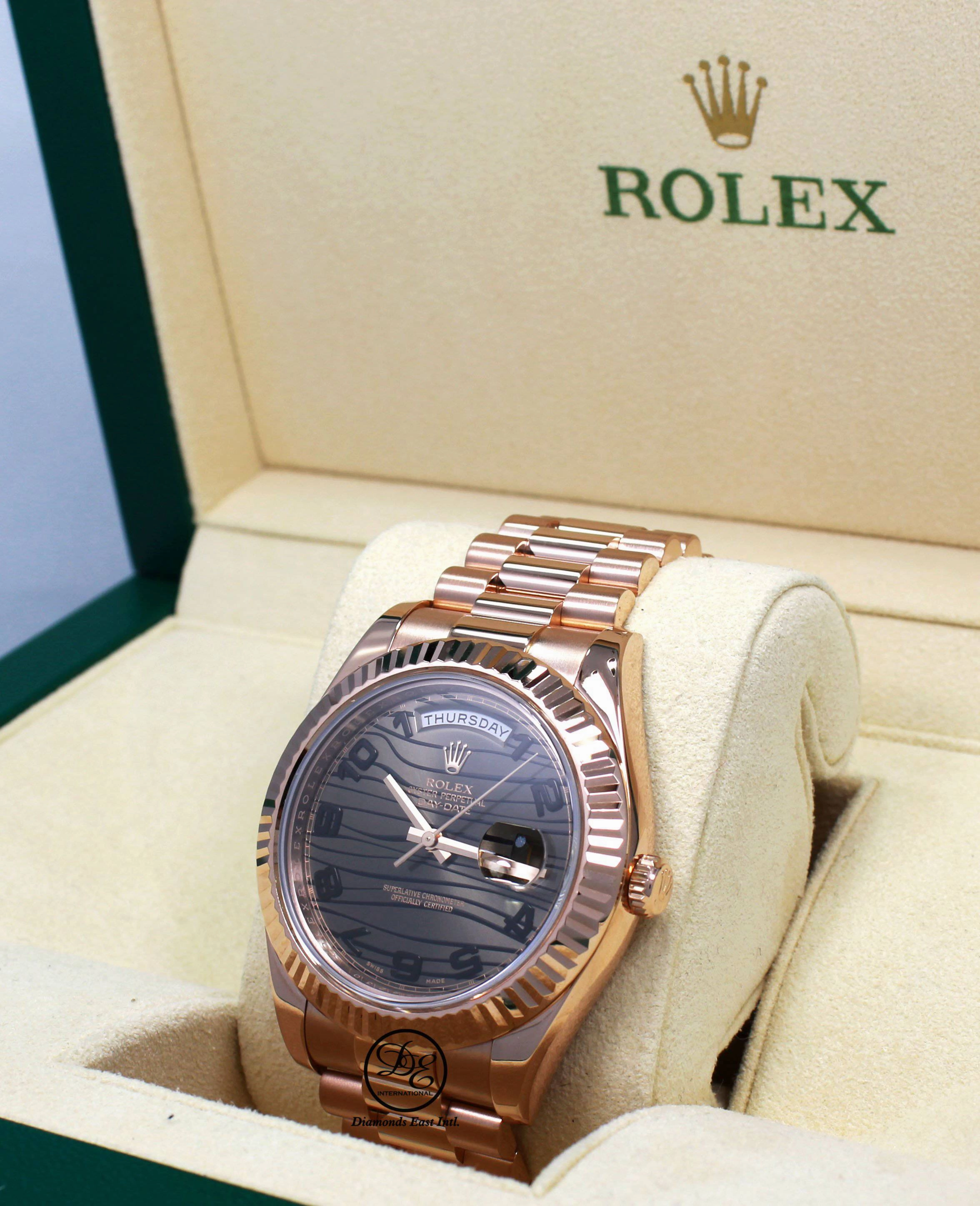 Rolex President Day-Date II 41mm 218235 18K Rose Gold Bronze Wave Dial BOX/PAPER