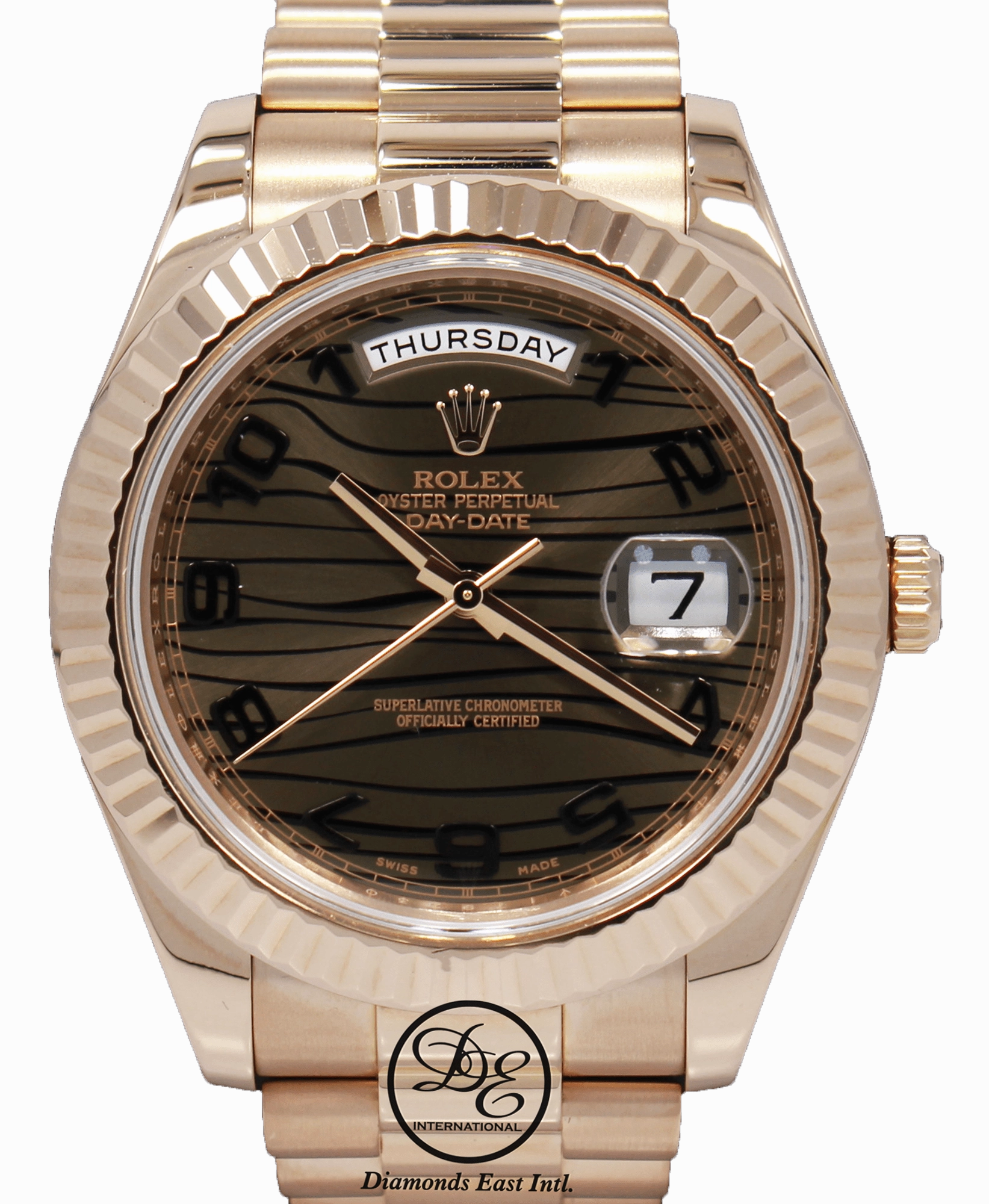 Rolex President Day-Date II 41mm 218235 18K Rose Gold Bronze Wave Dial BOX/PAPER