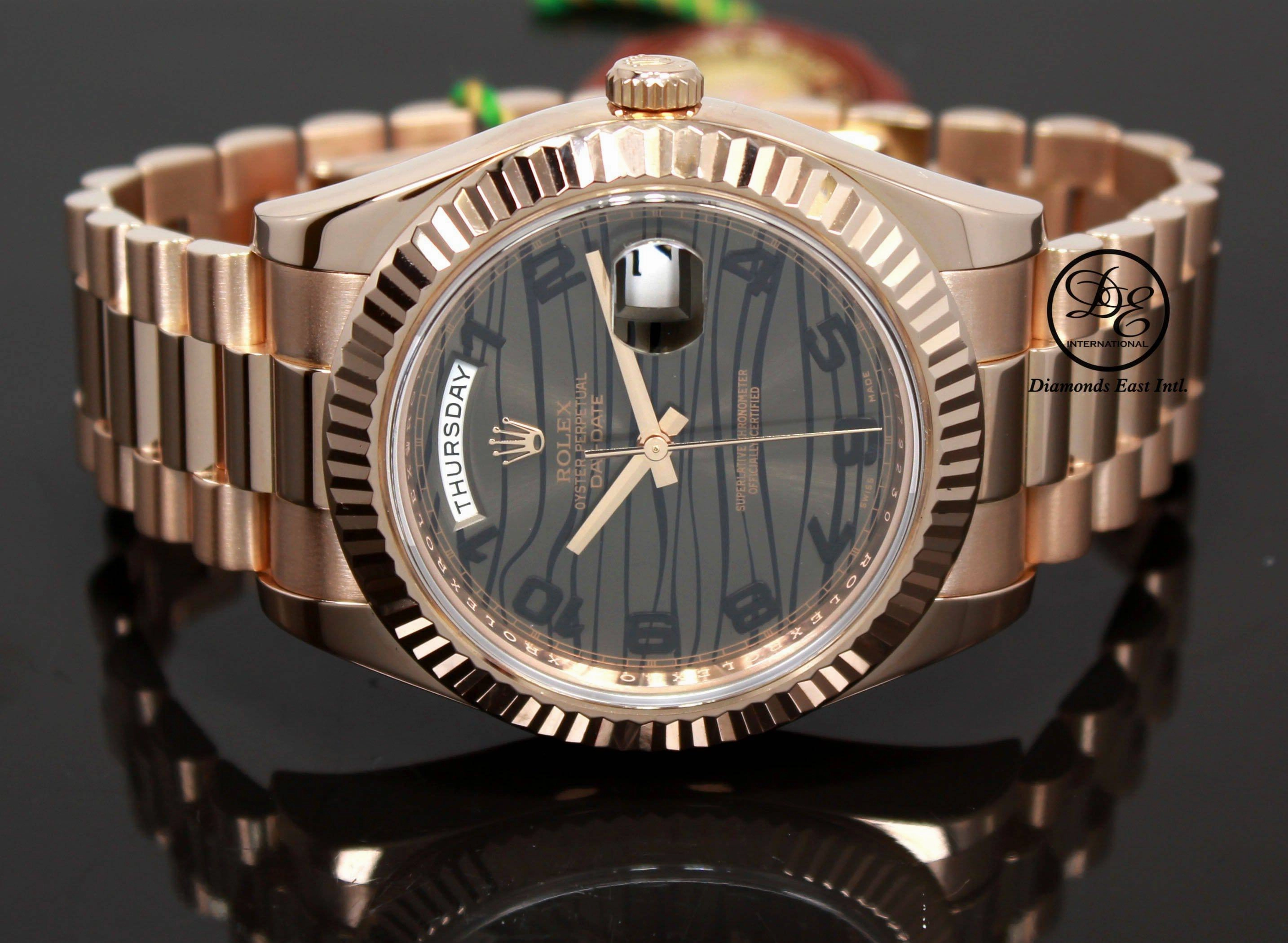 Rolex President Day-Date II 41mm 218235 18K Rose Gold Bronze Wave Dial BOX/PAPER
