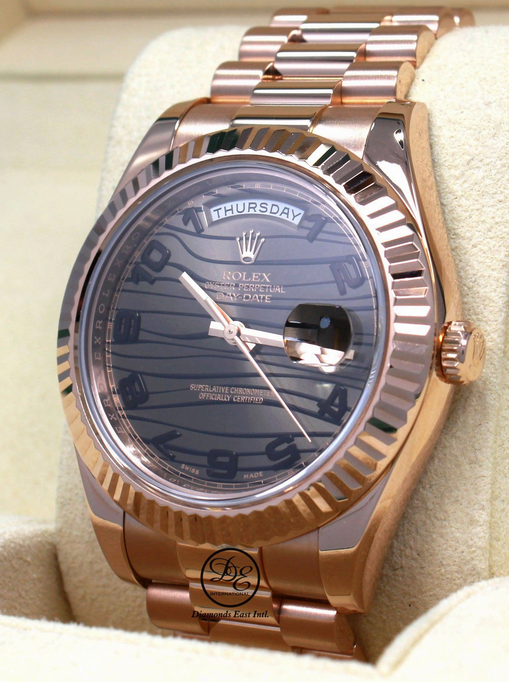 Rolex President Day-Date II 41mm 218235 18K Rose Gold Bronze Wave Dial BOX/PAPER