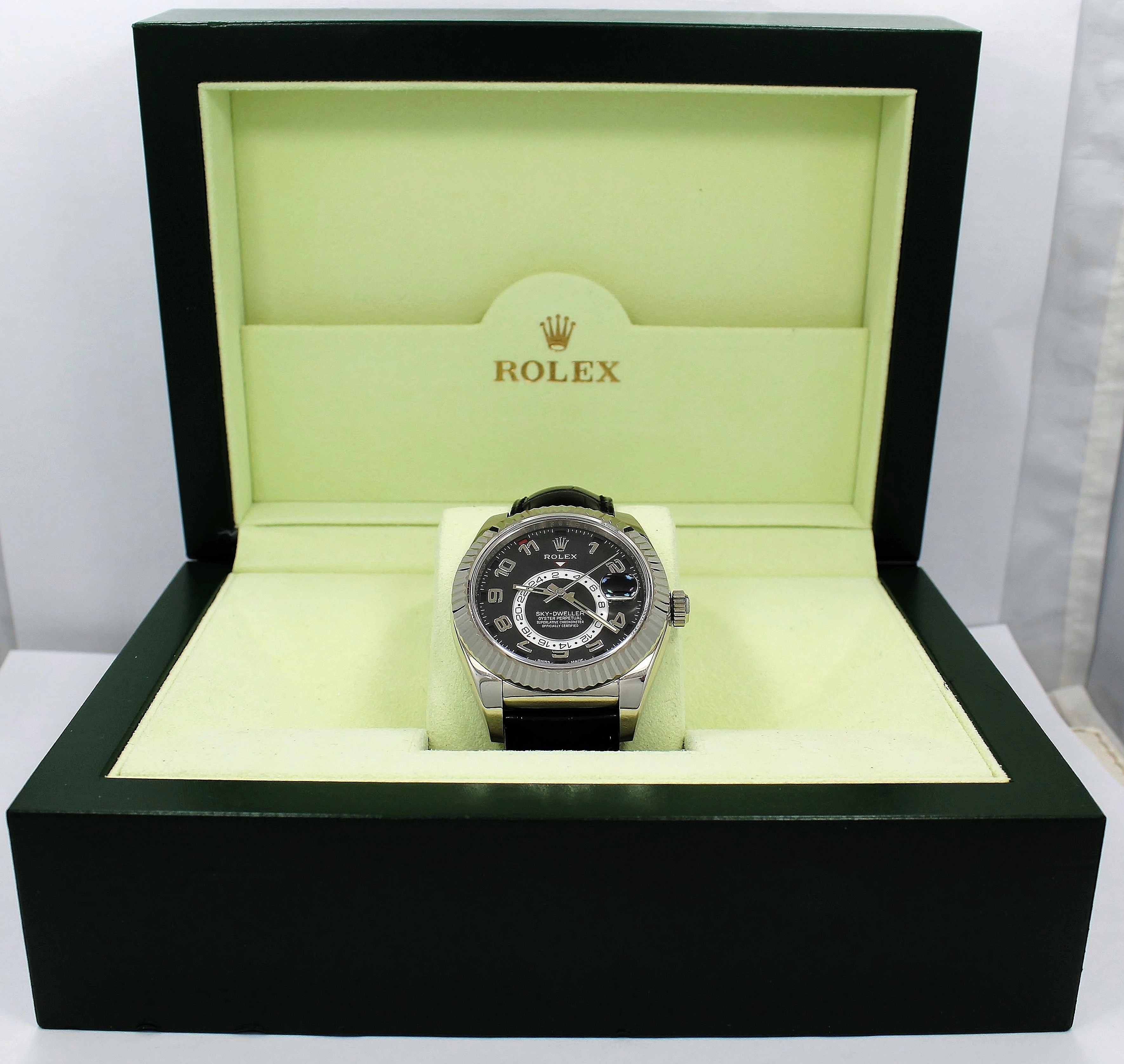 Rolex Sky-Dweller 18K White Gold 326139 BLKARS On Black Lather BOX/PAPERS